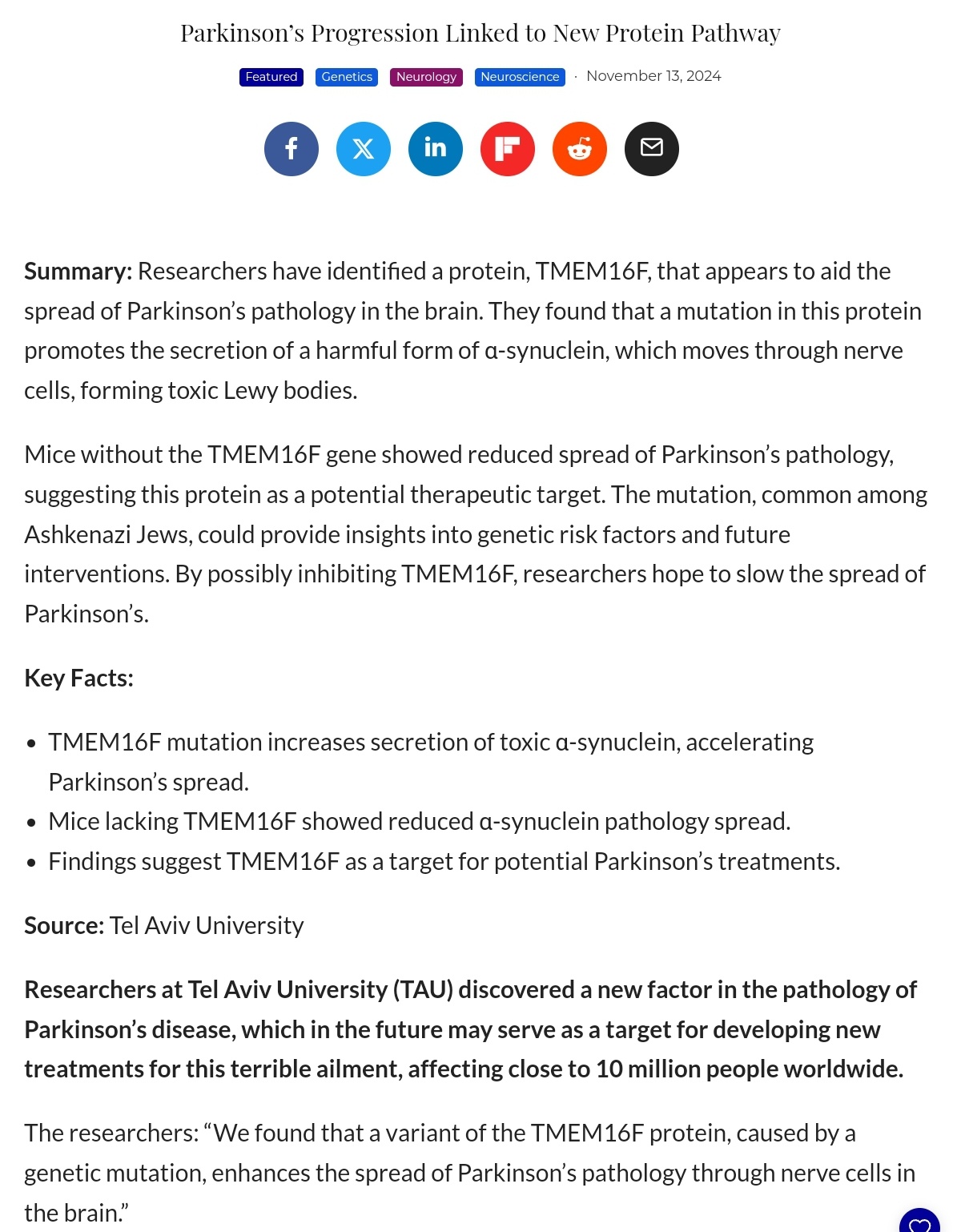 Exploring the Link Between Parkinson's Progression and a New Protein Pathway