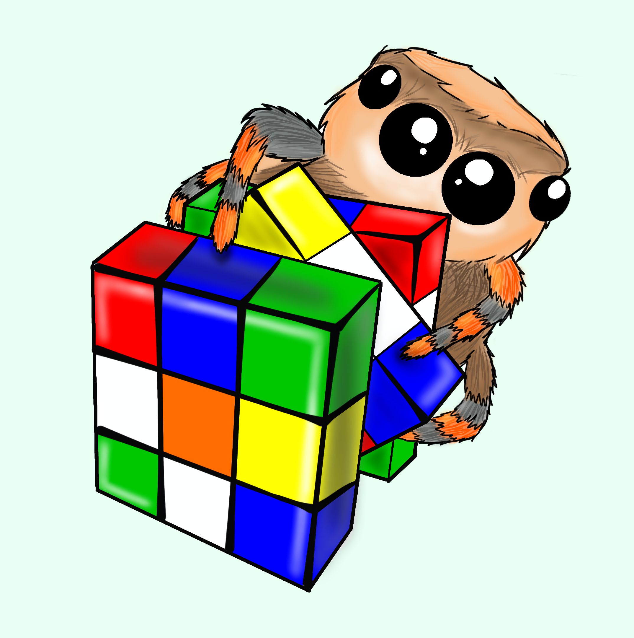 I created a quirky drawing of a spider mastering a Rubik's Cube!
