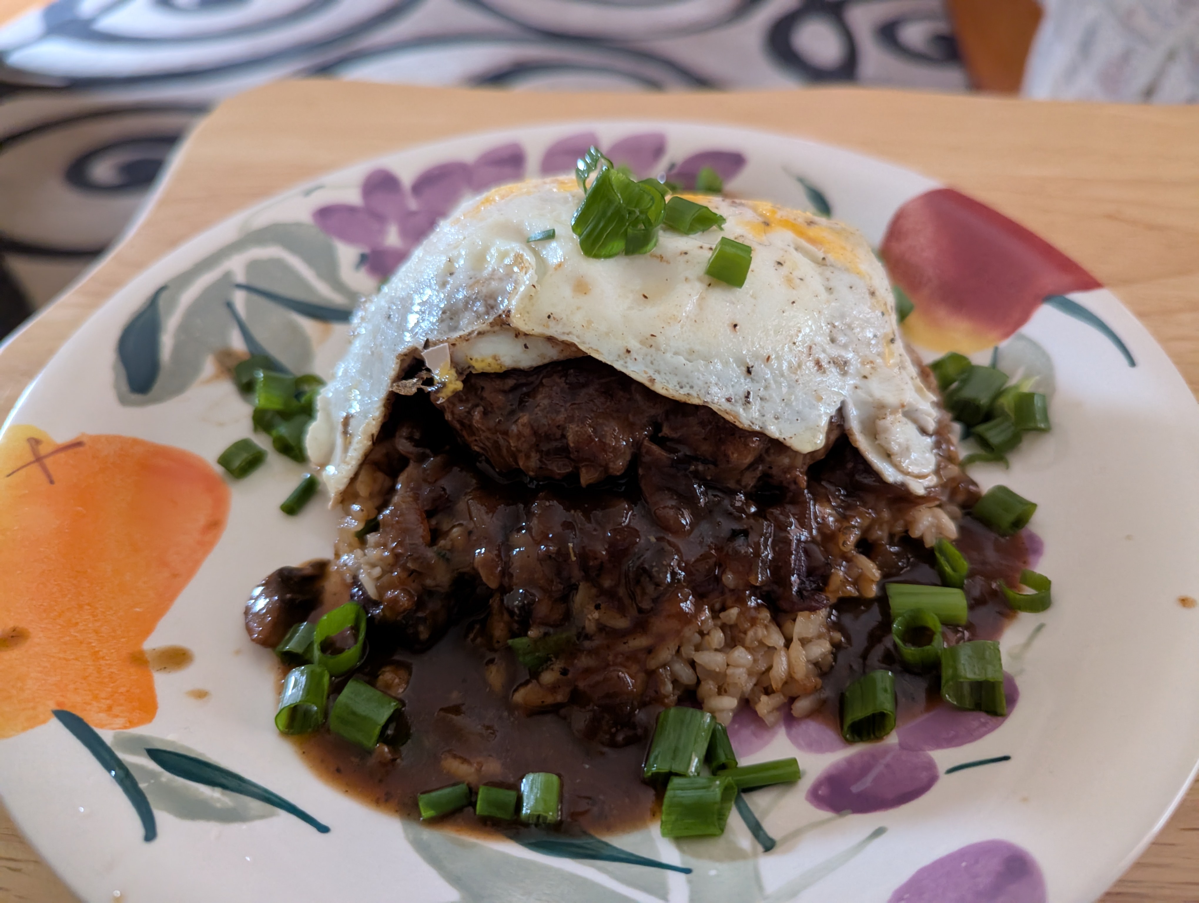 Indulging in Loco Moco with a Side of Bacon Fried Rice