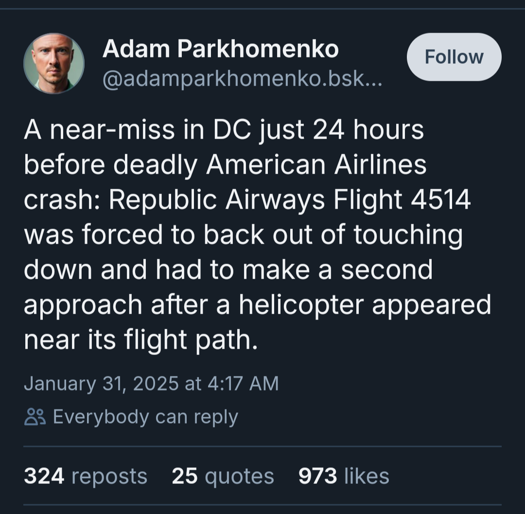 A chilling coincidence: the near-miss in DC just a day before the tragic American Airlines crash.