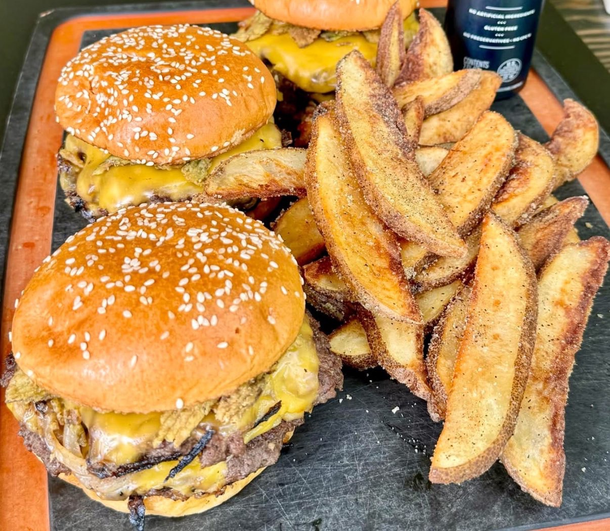 Delicious homemade burgers and crispy fries await!