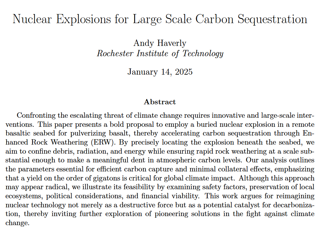 Exploring the use of nuclear explosions for large-scale carbon sequestration