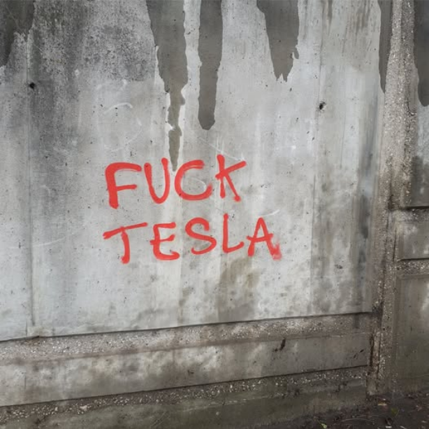 Graffiti Takes a Stand Against Tesla in Lyon, France