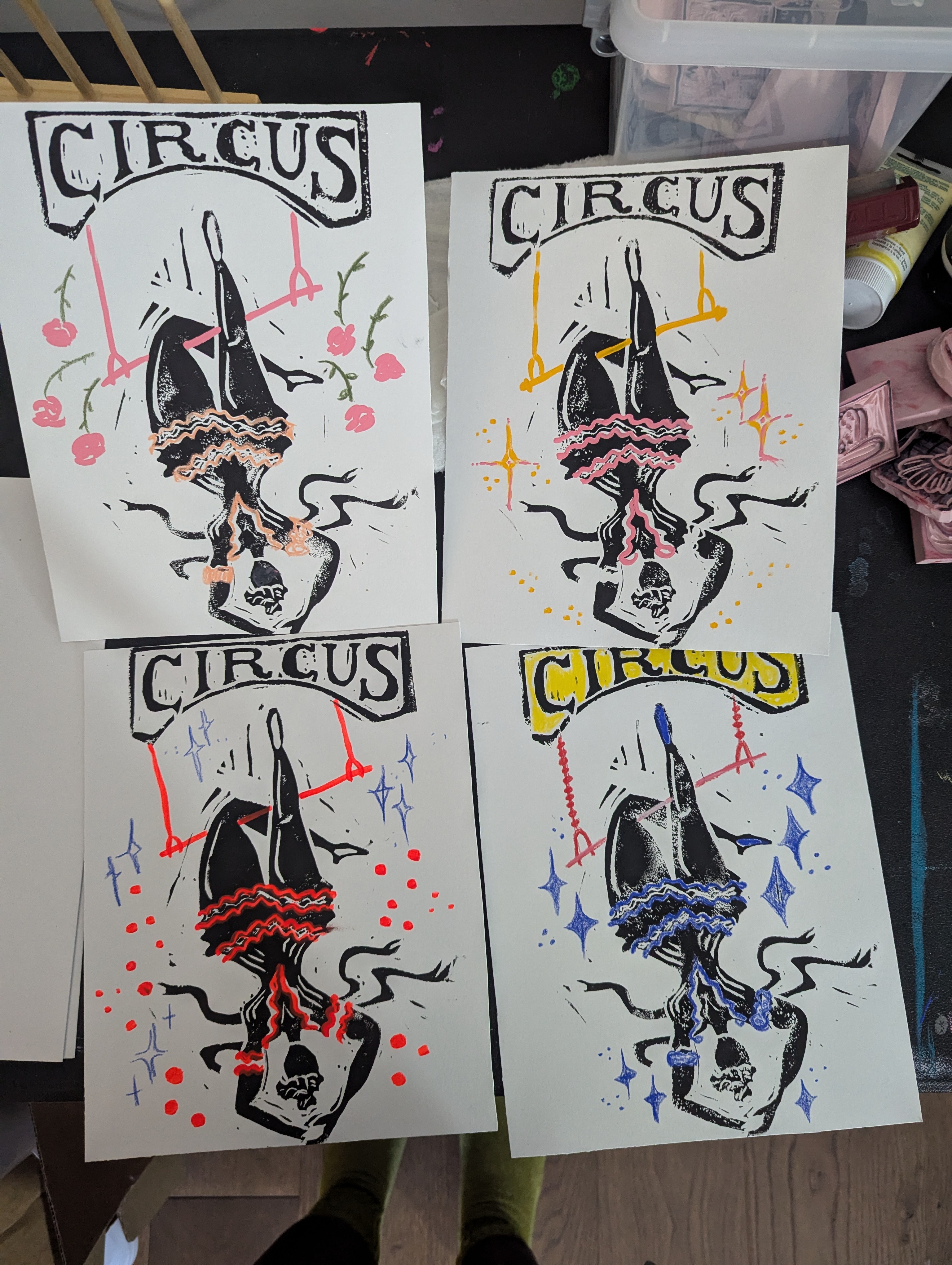 Captivating Circus Linocut Prints