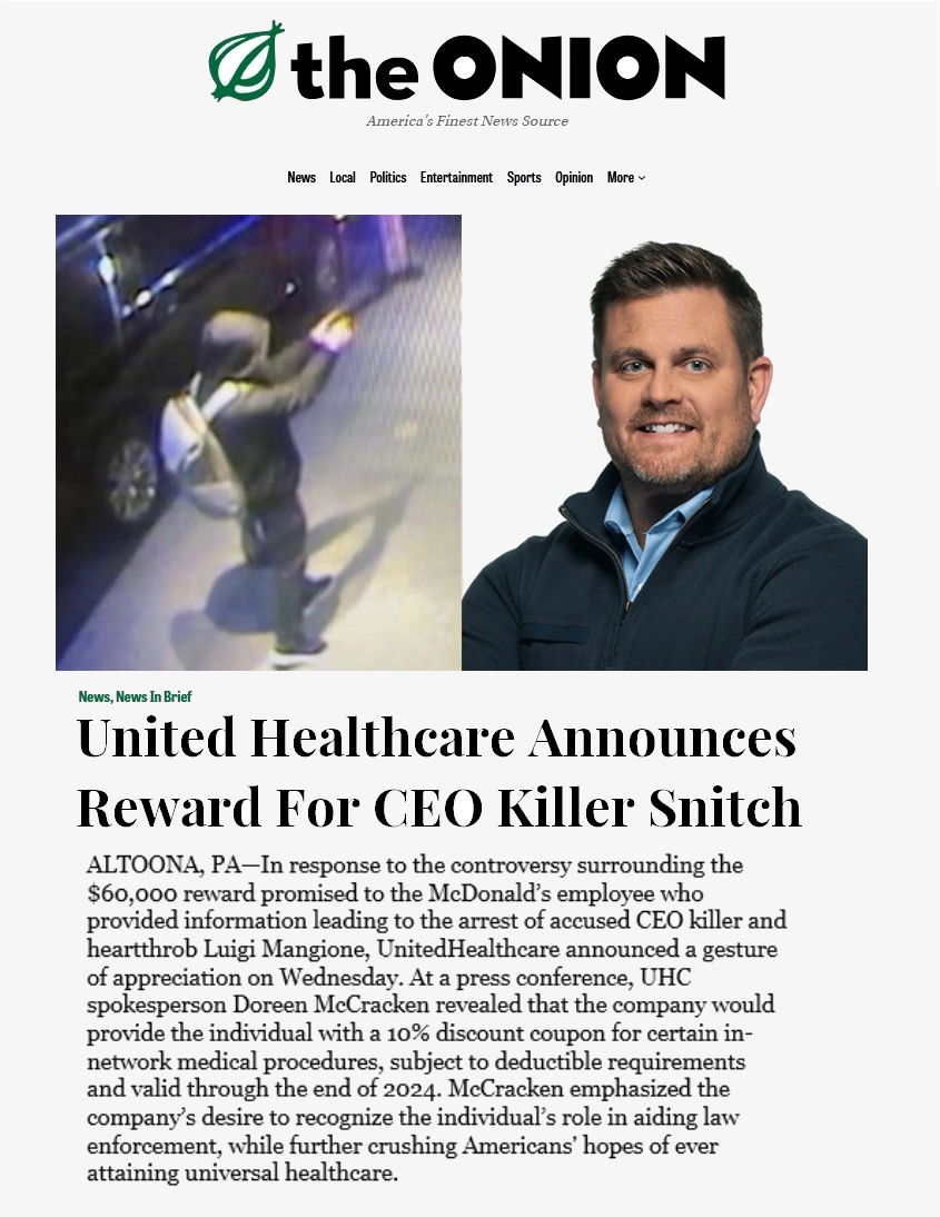 United Healthcare Offers Bounty for CEO Snitch