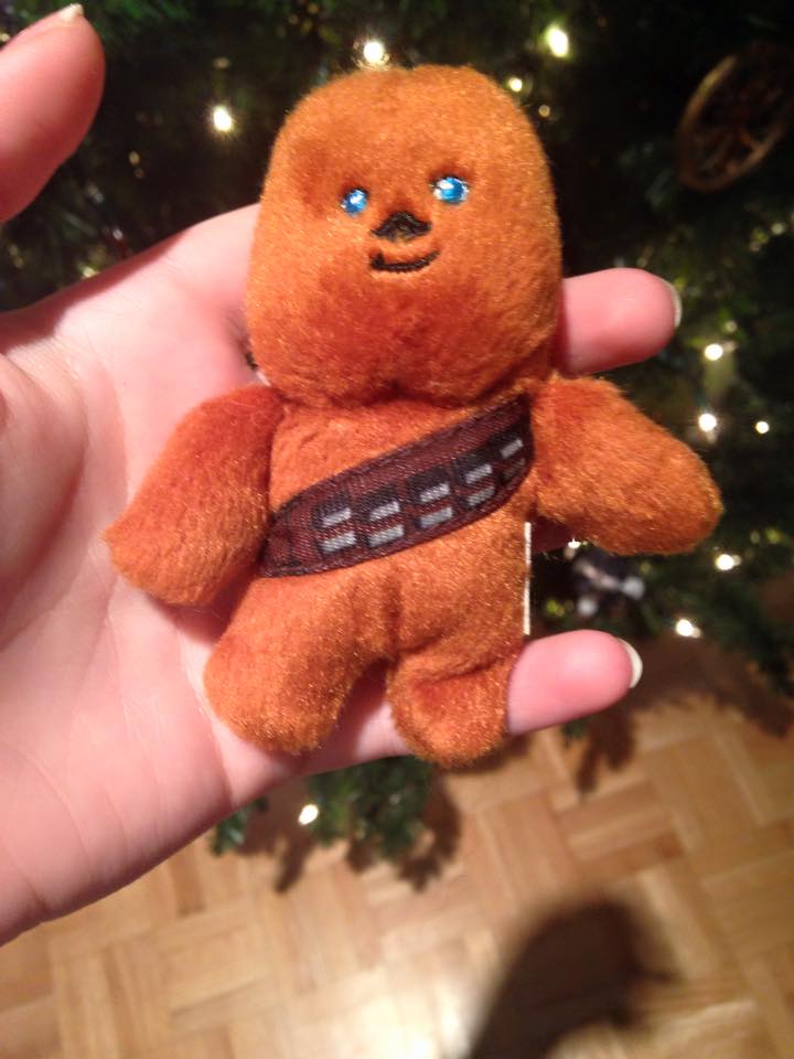 For years, we've been adorning the Christmas tree with this little Chewbacca, and I just discovered my mom thinks he's a gingerbread man!