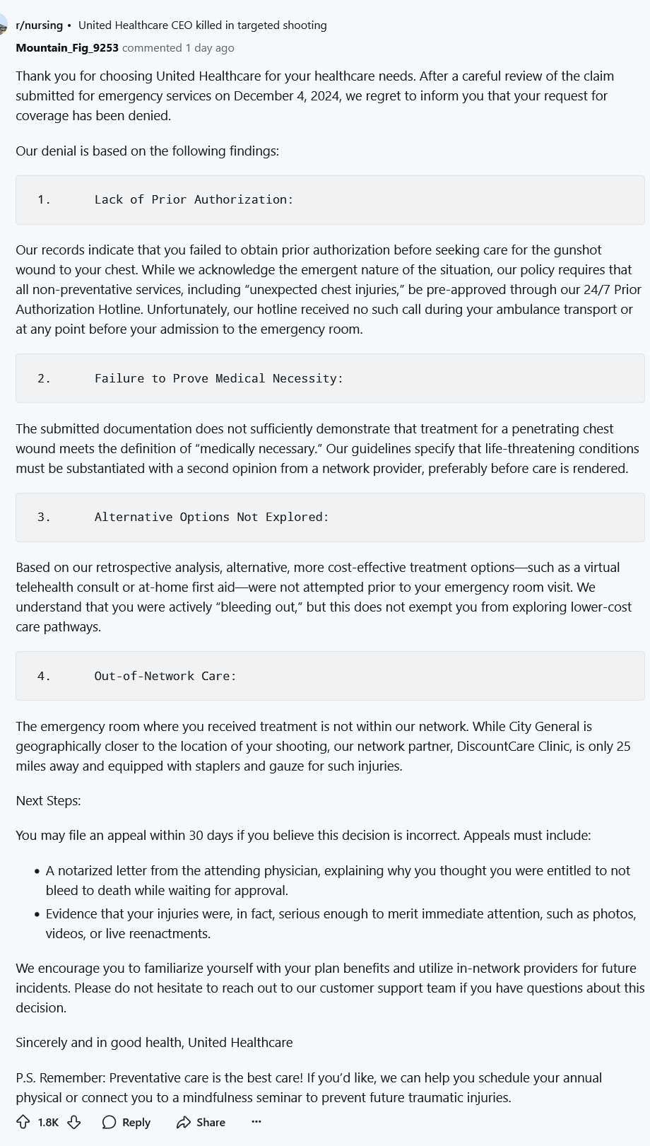 Thank you for choosing United Healthcare... or is it satire?