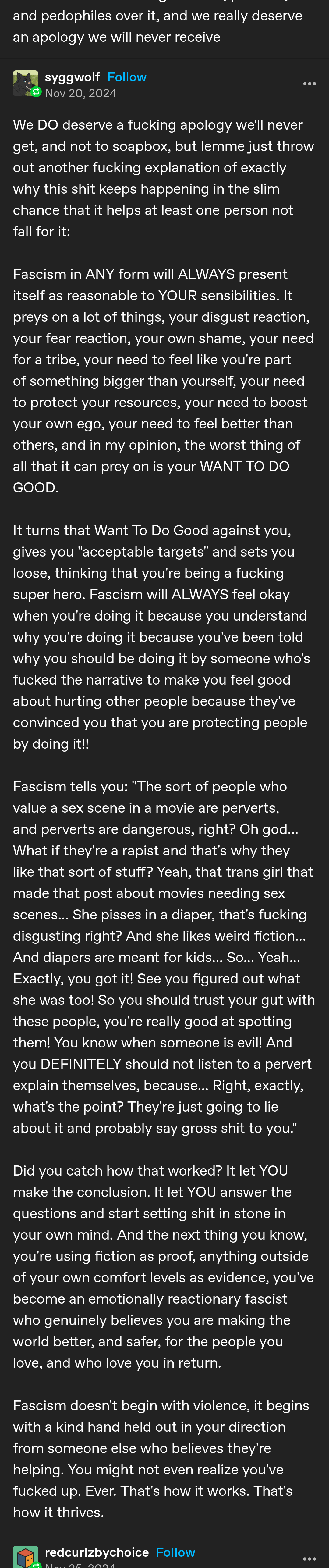 A Thoughtful Reminder About Fascism from Syggwolf on Tumblr