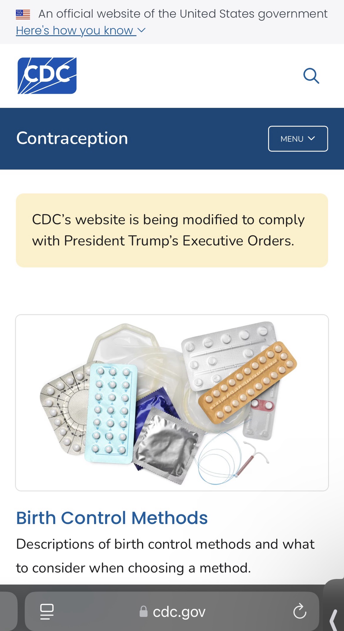 CDC's contraception website is currently unavailable