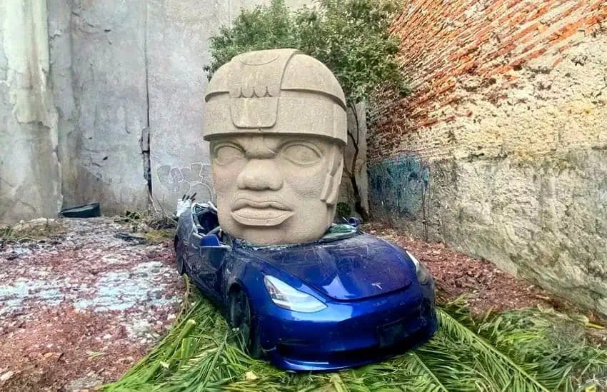 Tesla Meets Its Match: An Olmec Head Crushes All