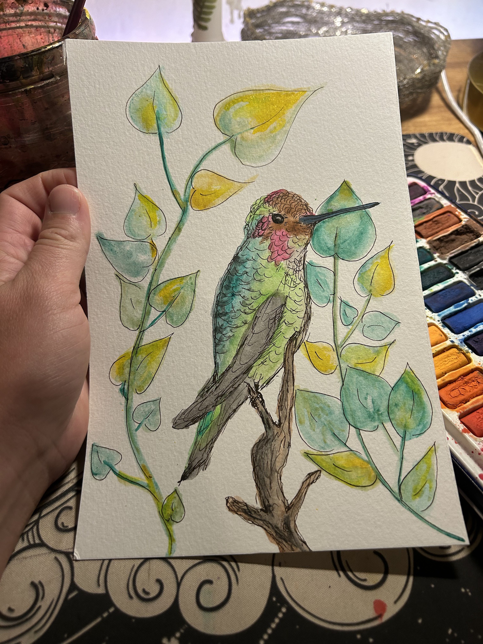 After spotting many hummingbirds lately, I felt inspired to paint one!
