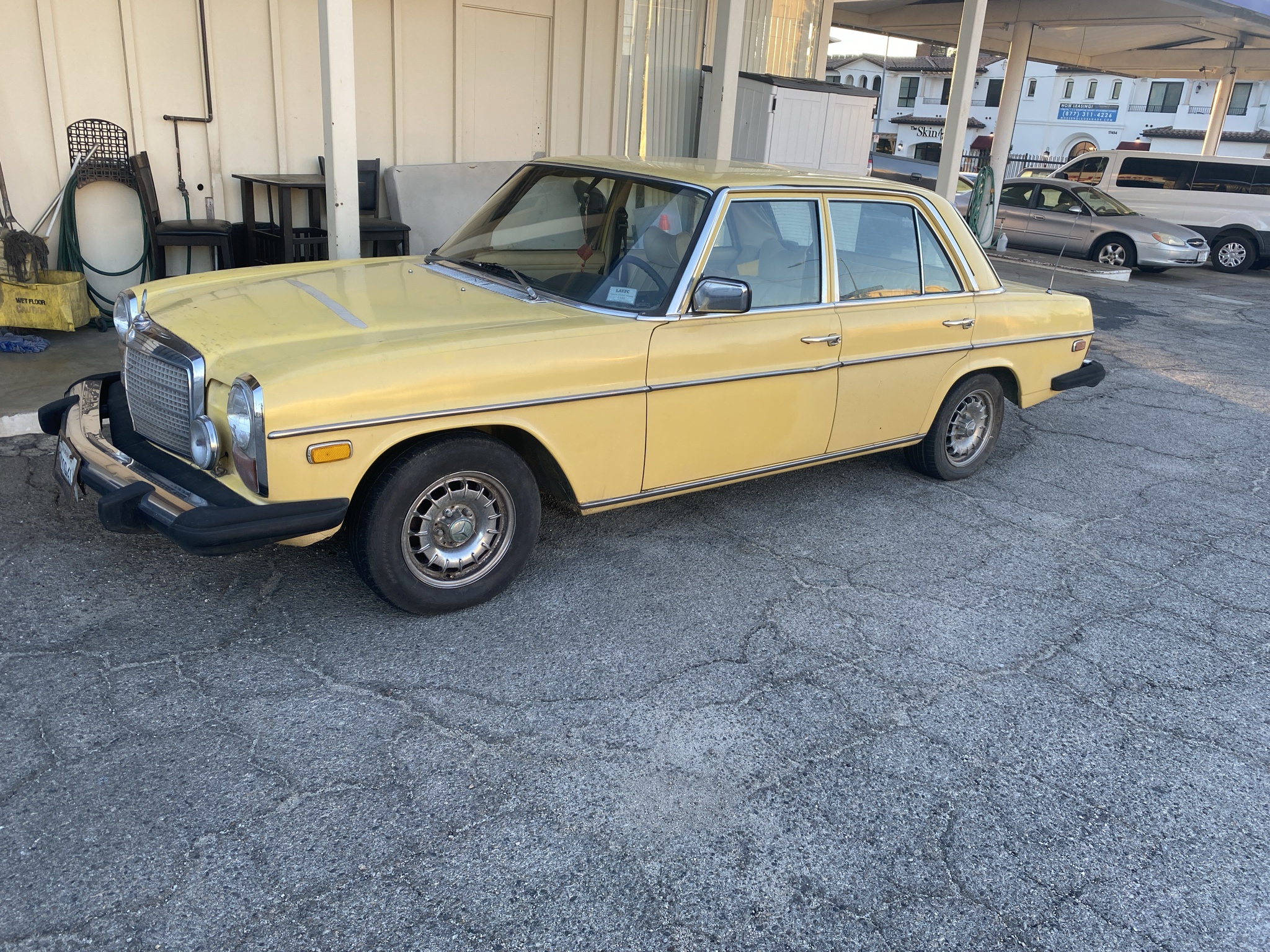 Spotted this adorable classic at my local mechanic's shop! Rumor has it the new owner plans to restore it to its former glory.