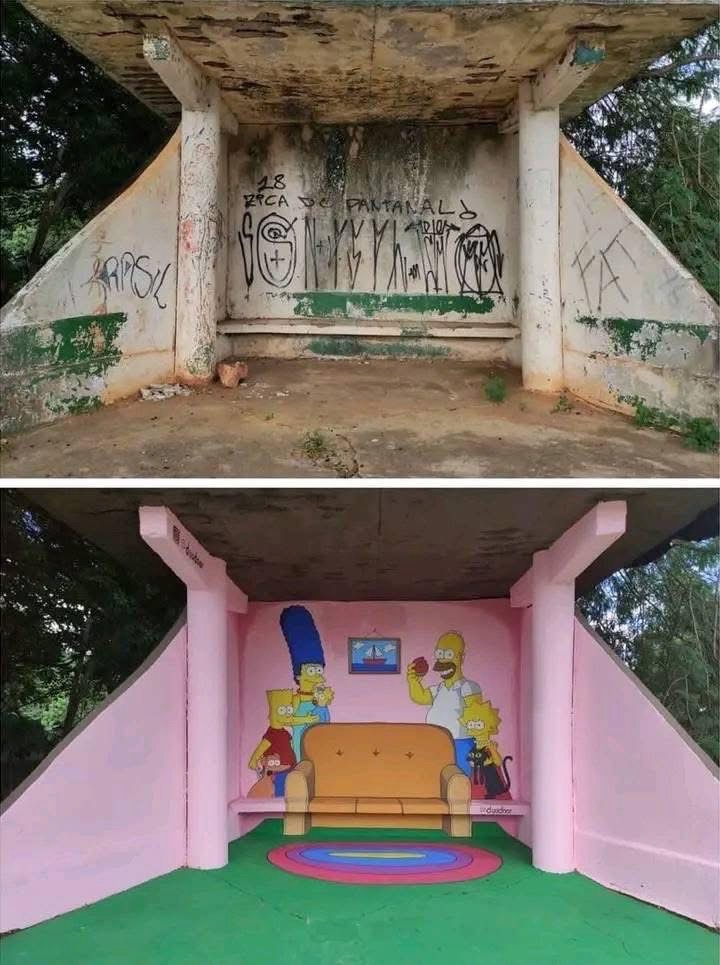 Transformative Art: A Brazilian Bus Stop Before and After an Artist's Touch