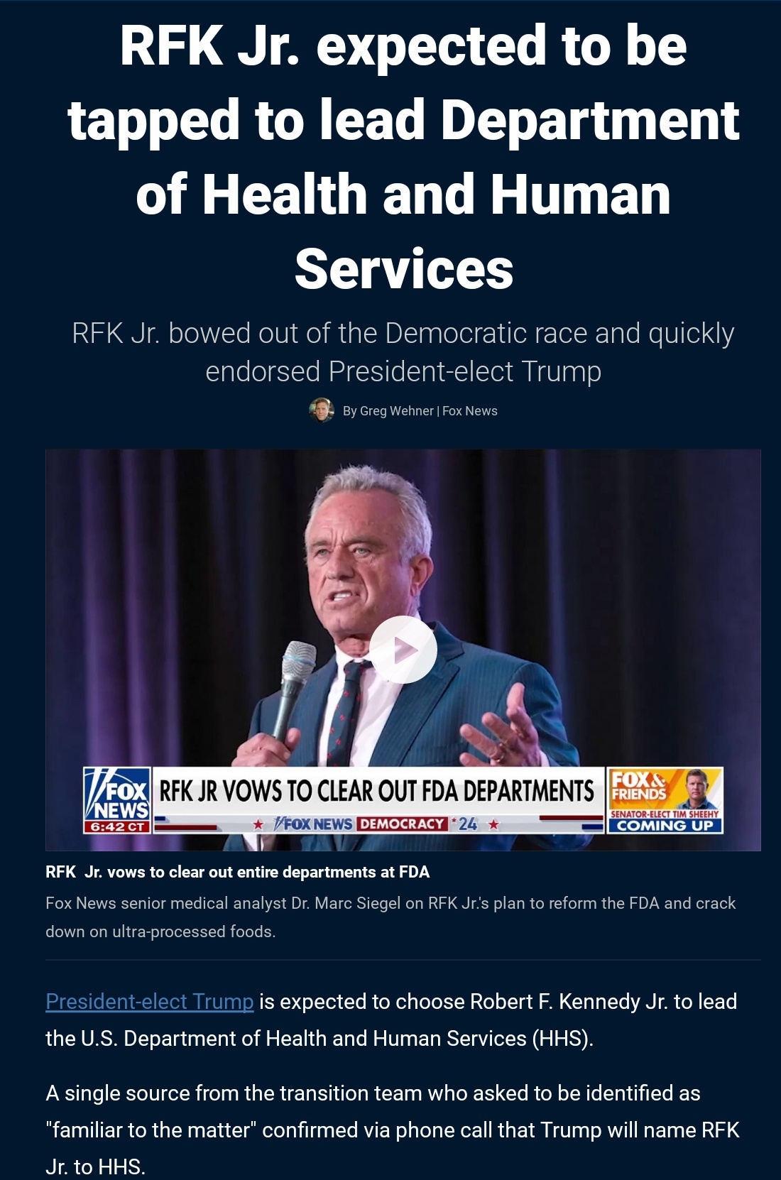 RFK Jr. poised to take the helm at the Department of Health and Human Services
