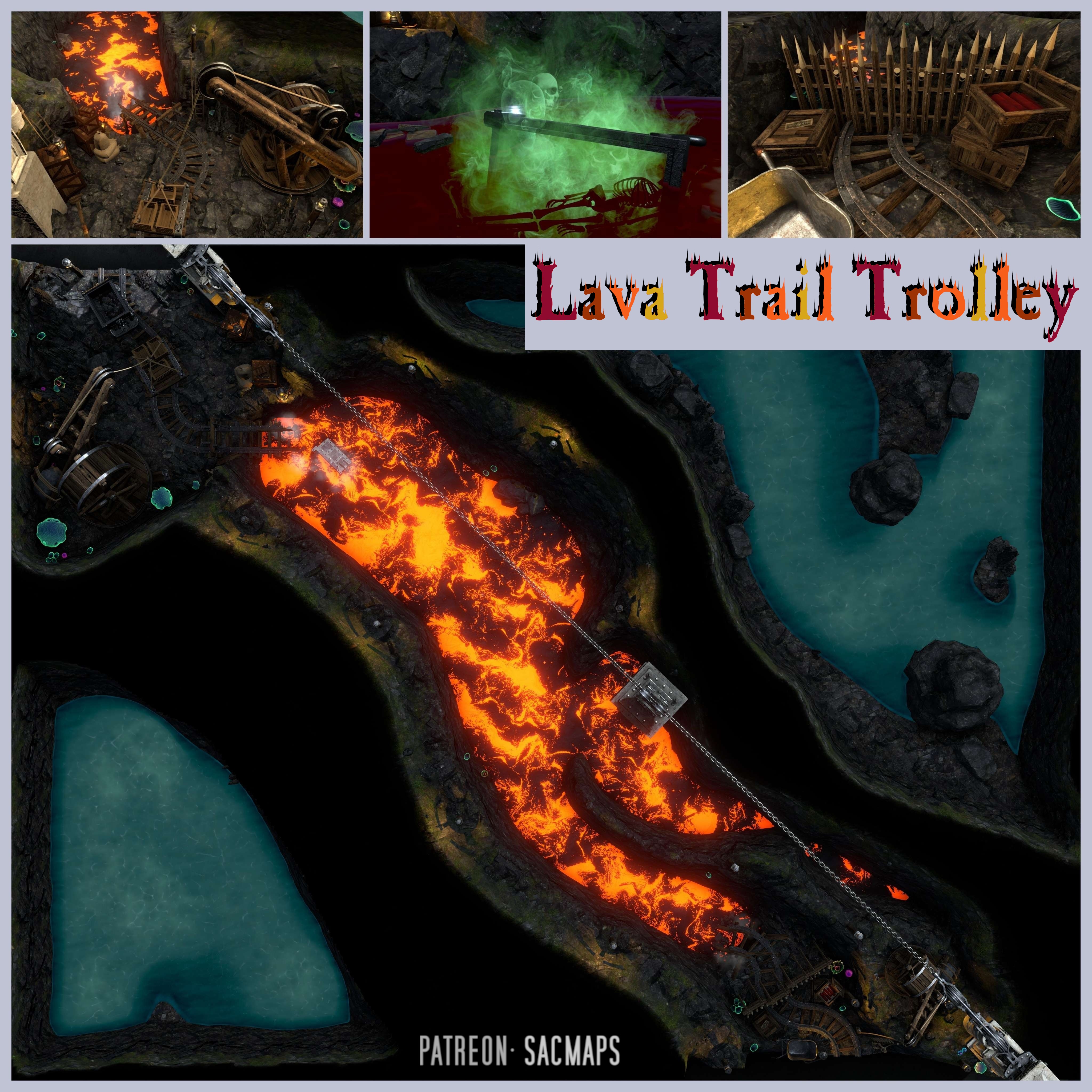 Explore the Lava Trail Trolley: Free DnD / TTRPG Maps