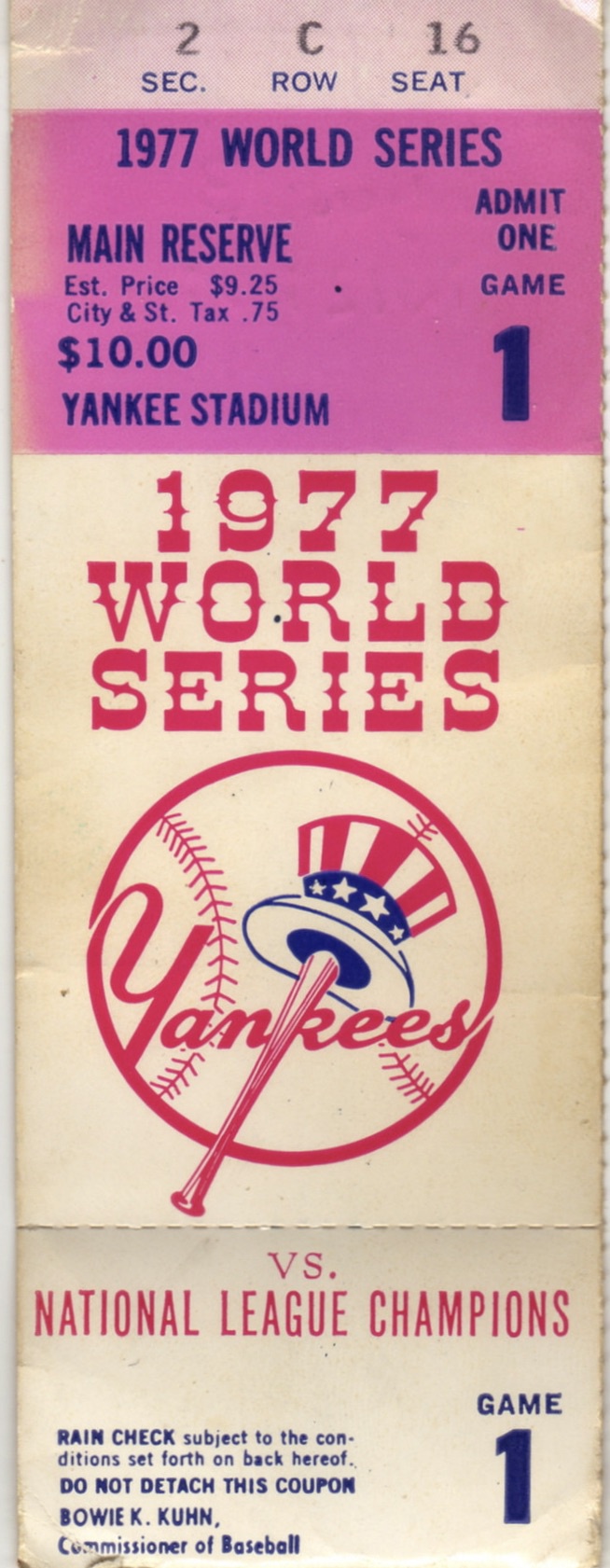 Throwback to my ticket for Game 1 of the 1977 World Series: Dodgers vs. Yankees - what a game!