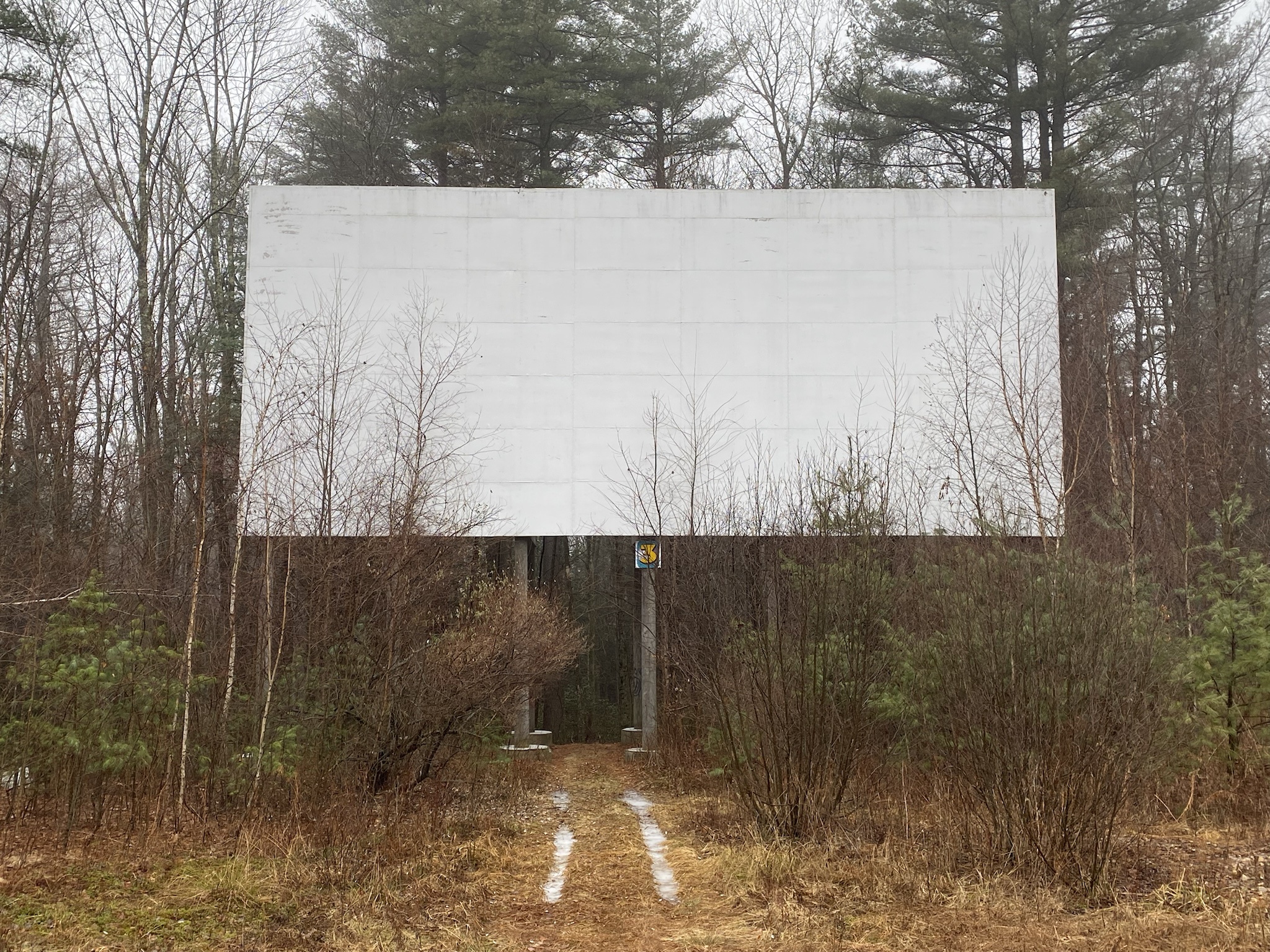 A hauntingly beautiful abandoned drive-in movie theater shrouded in fog