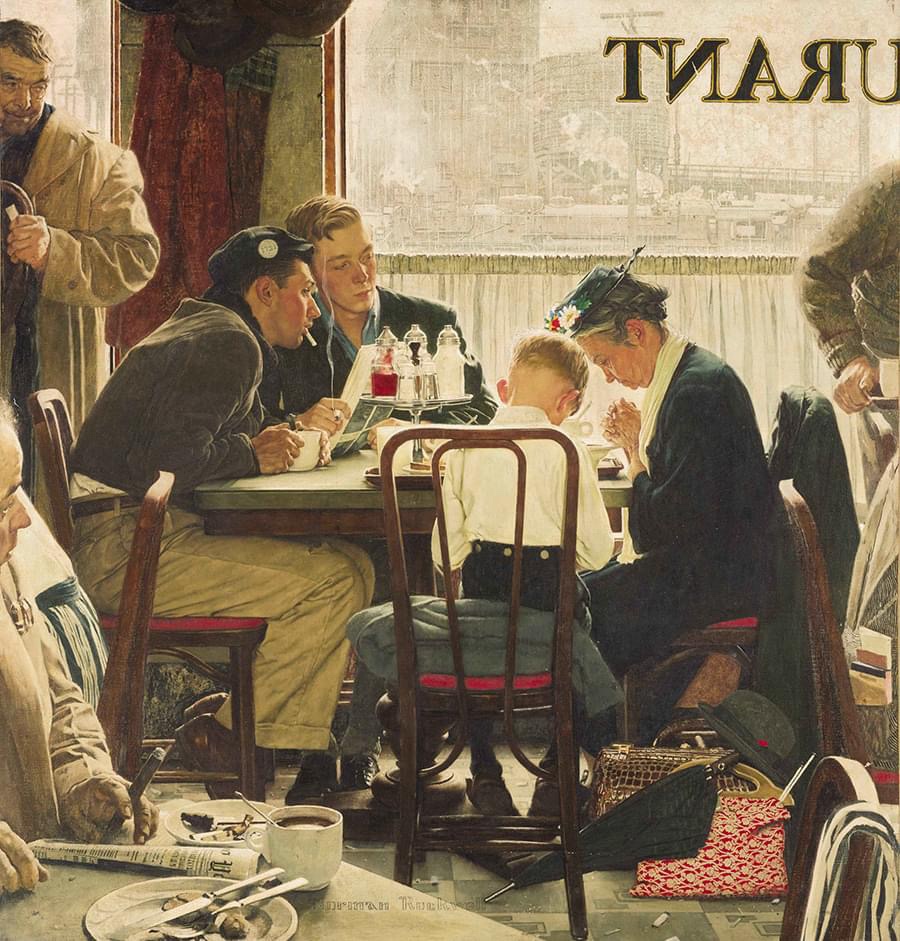 Norman Rockwell's "Saying Grace" featured in The Saturday Evening Post from November 24, 1951.