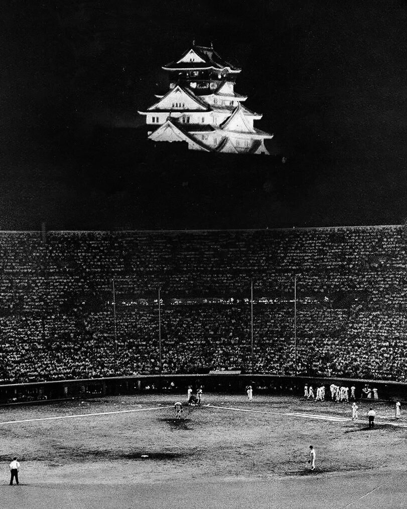 Osaka Castle with a View of Nippon Life Stadium, 1960