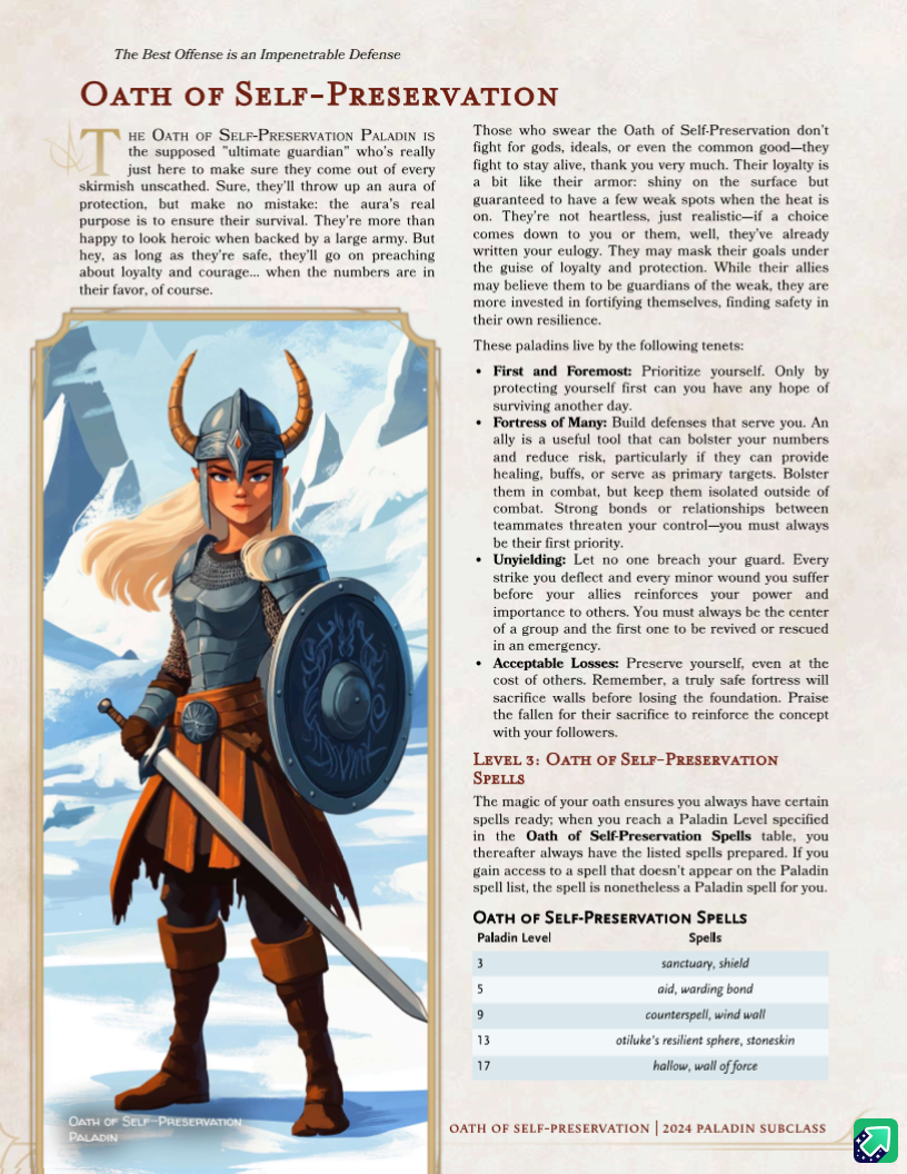 The Oath of Self-Preservation: A Paladin's Journey (5e Subclass)