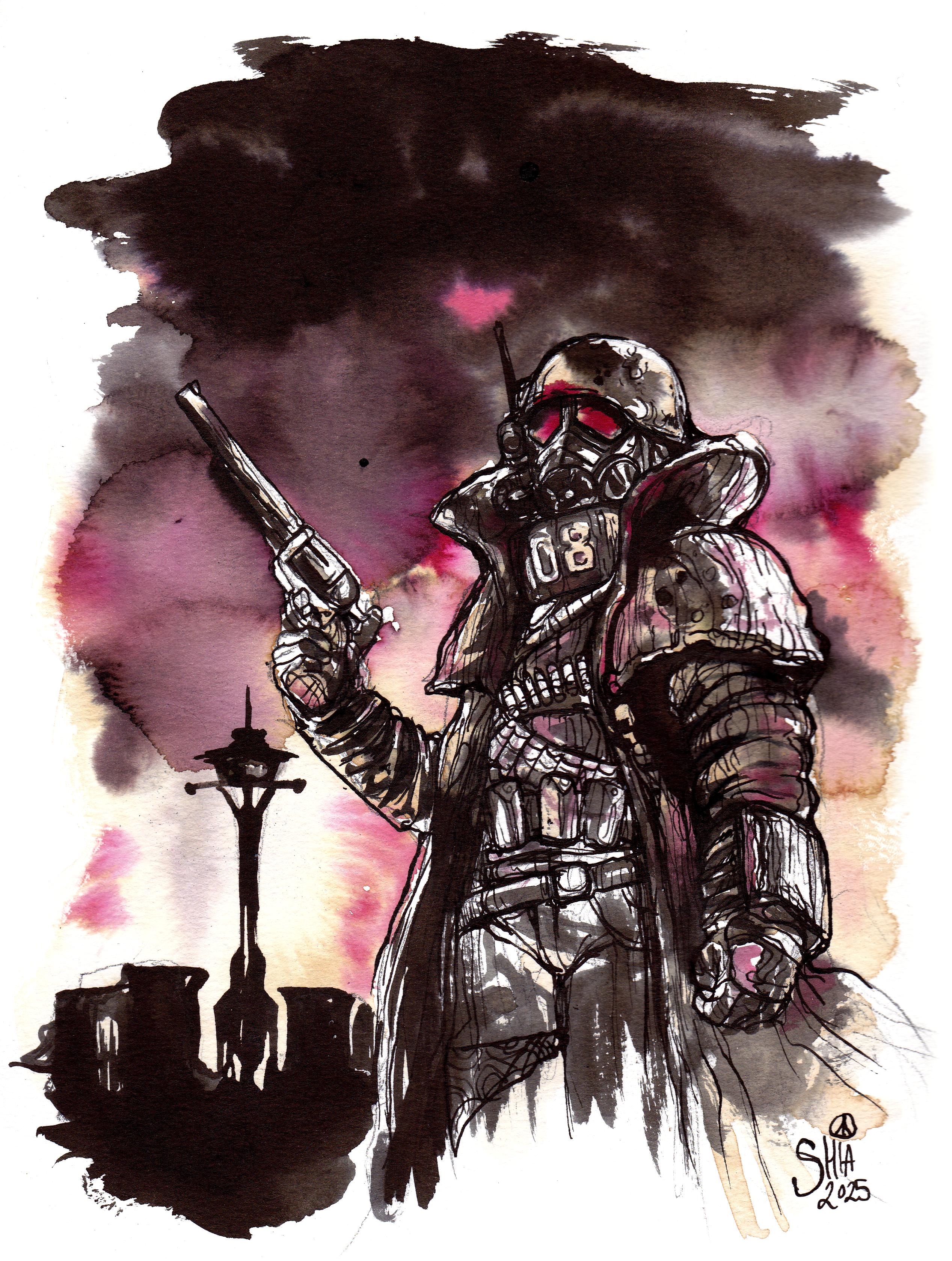 My Fallout: New Vegas Fanart Created with Red, Black Ink, and Coffee