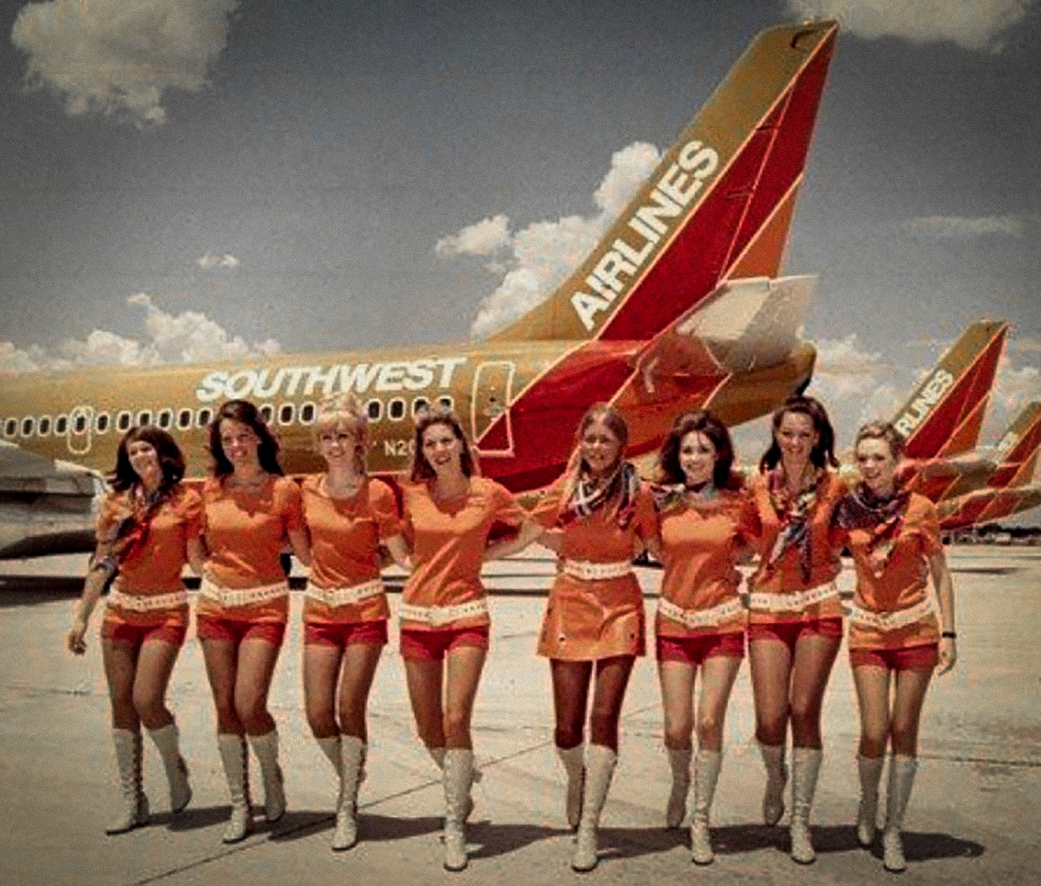 A nostalgic look back at Southwest Airlines' stewardesses in 1971 at Love Field, Dallas.