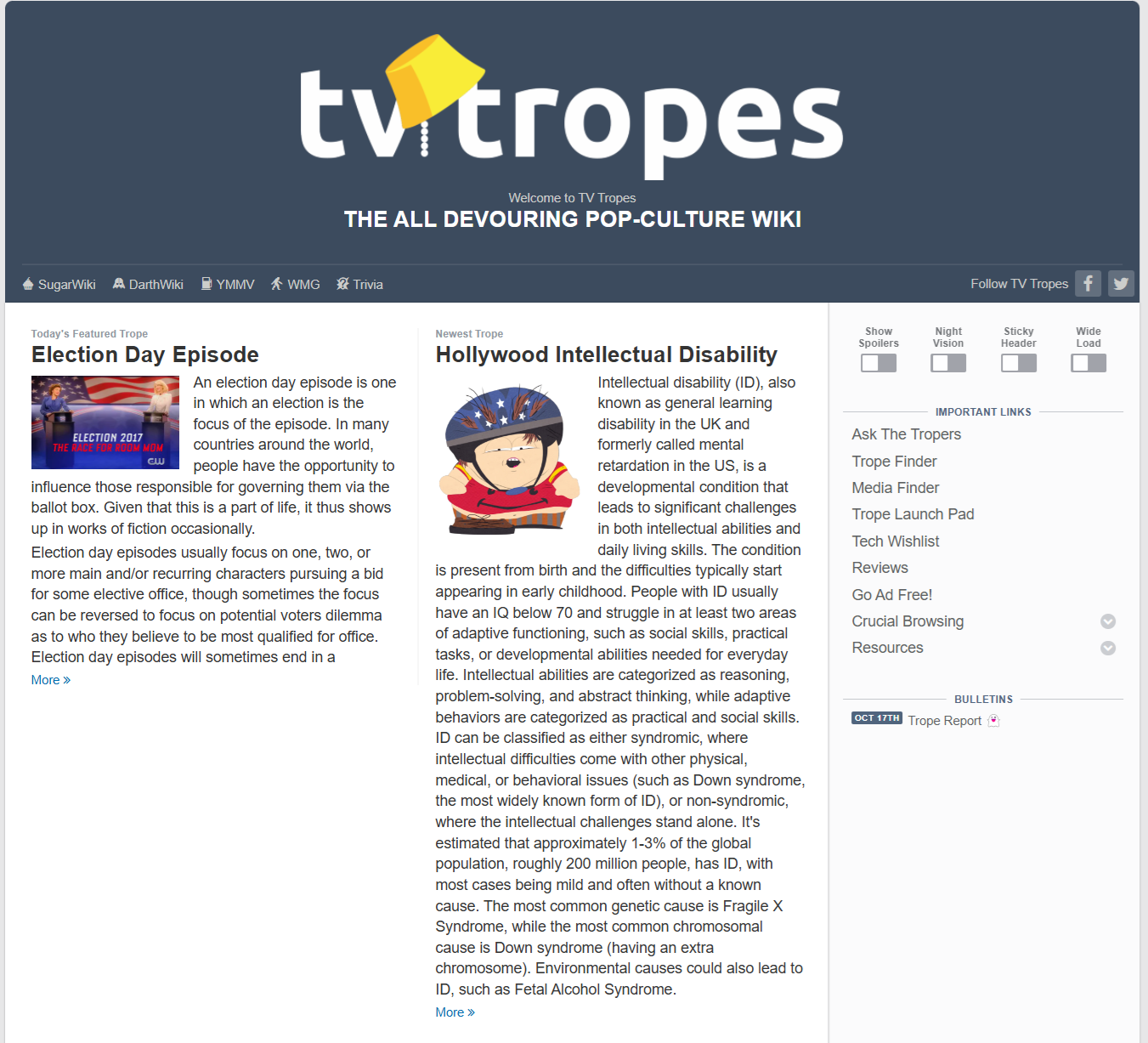 Tv Tropes Unveils a Quirky Mix of Tropes on the Main Page Today