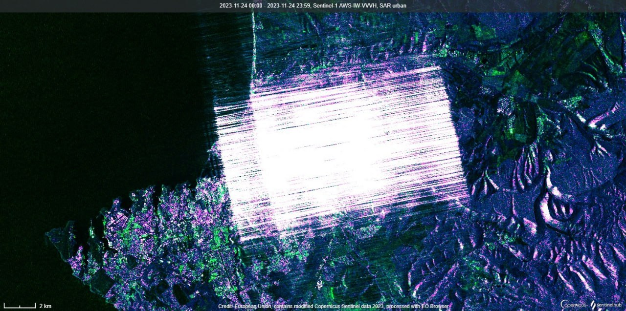 This is what radar-based Earth imaging satellites receive when an area is protected by advanced electronic countermeasures.