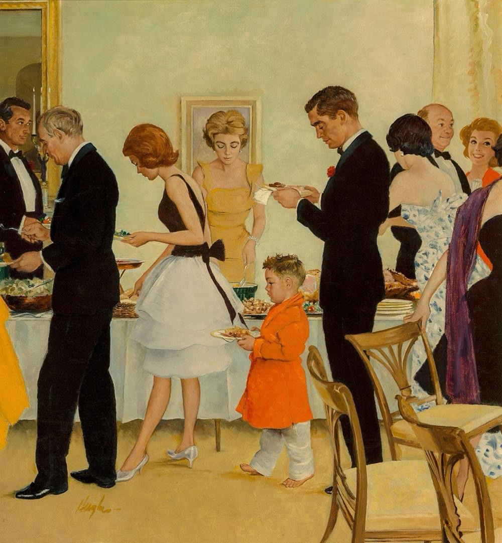 Dinner Party: A Captivating 1961 Artwork by George Hughes