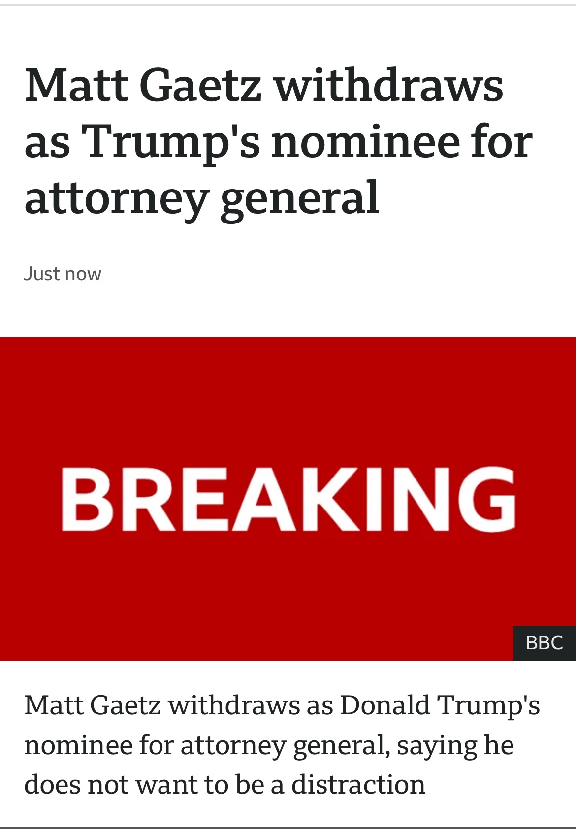Breaking News: Matt Gaetz Steps Back from Attorney General Nomination to Avoid Distraction