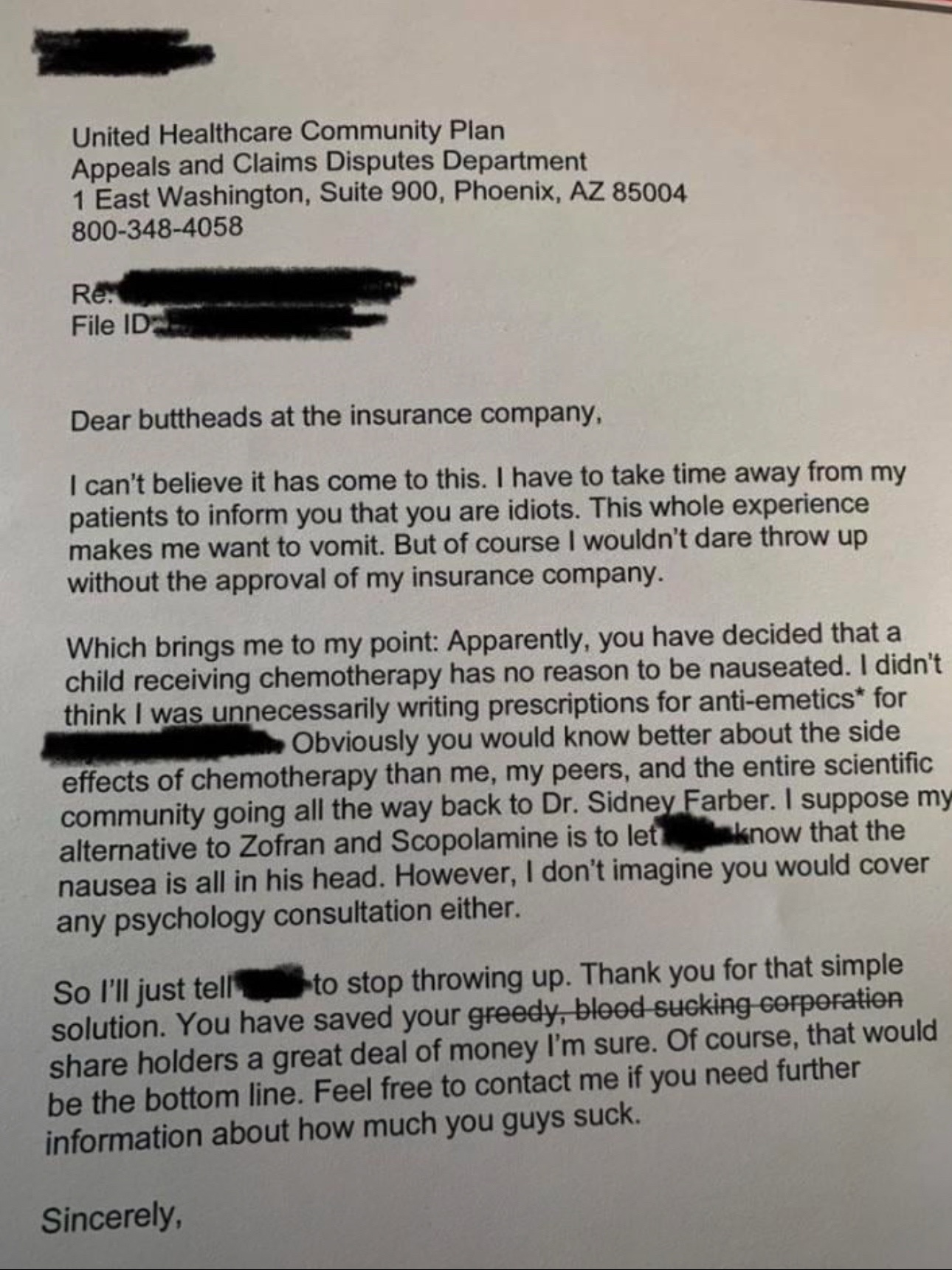 A doctor's heartfelt letter to United Healthcare