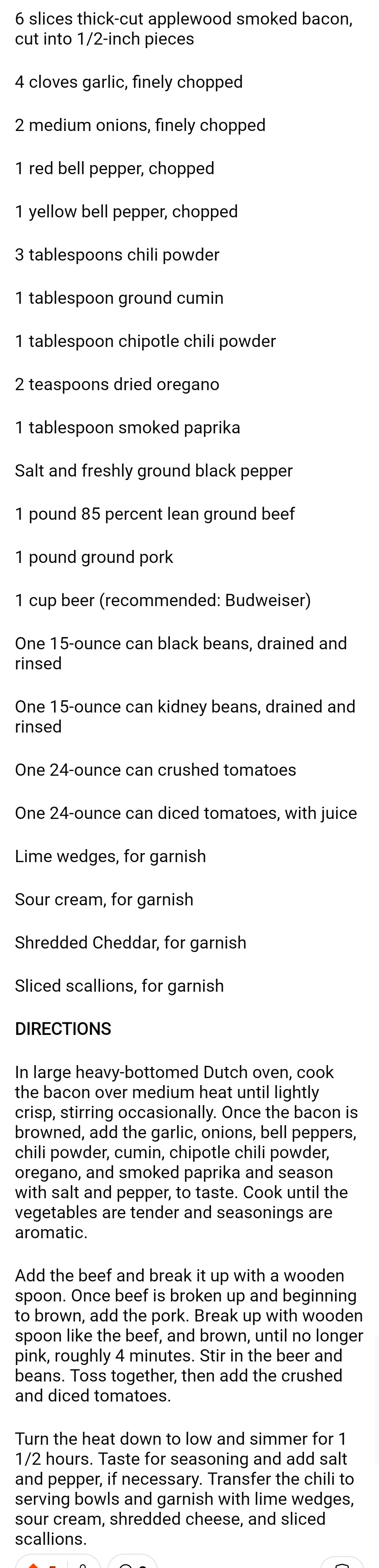 Savory Beef and Pork Chili Loaded with Crispy Bacon