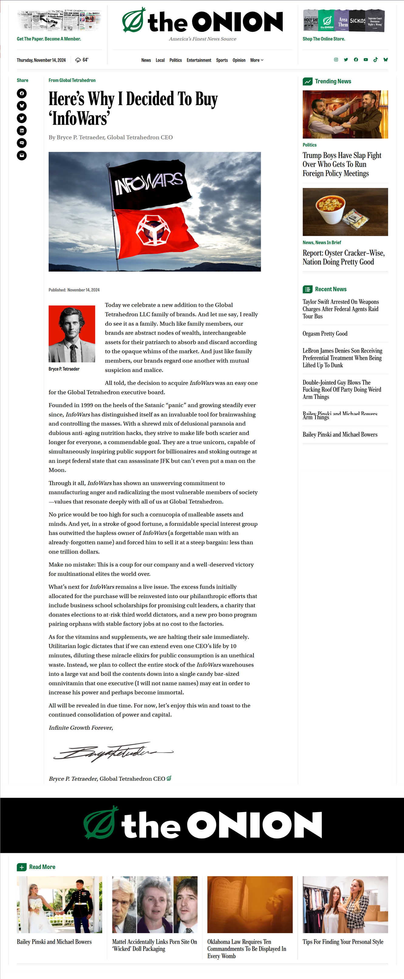 It's tough to distinguish reality from satire in The Onion's stories. Fingers crossed this one is true!