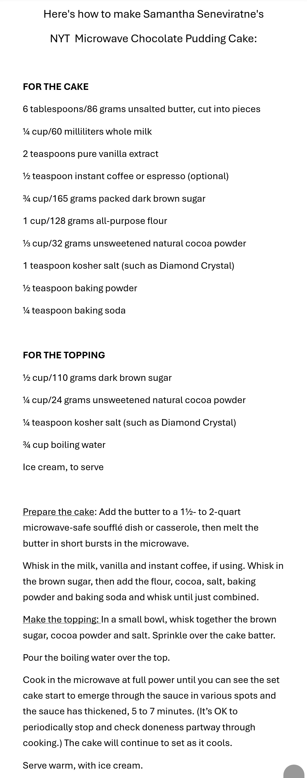 Indulgent Treat: NYT's Microwave Chocolate Pudding Cake