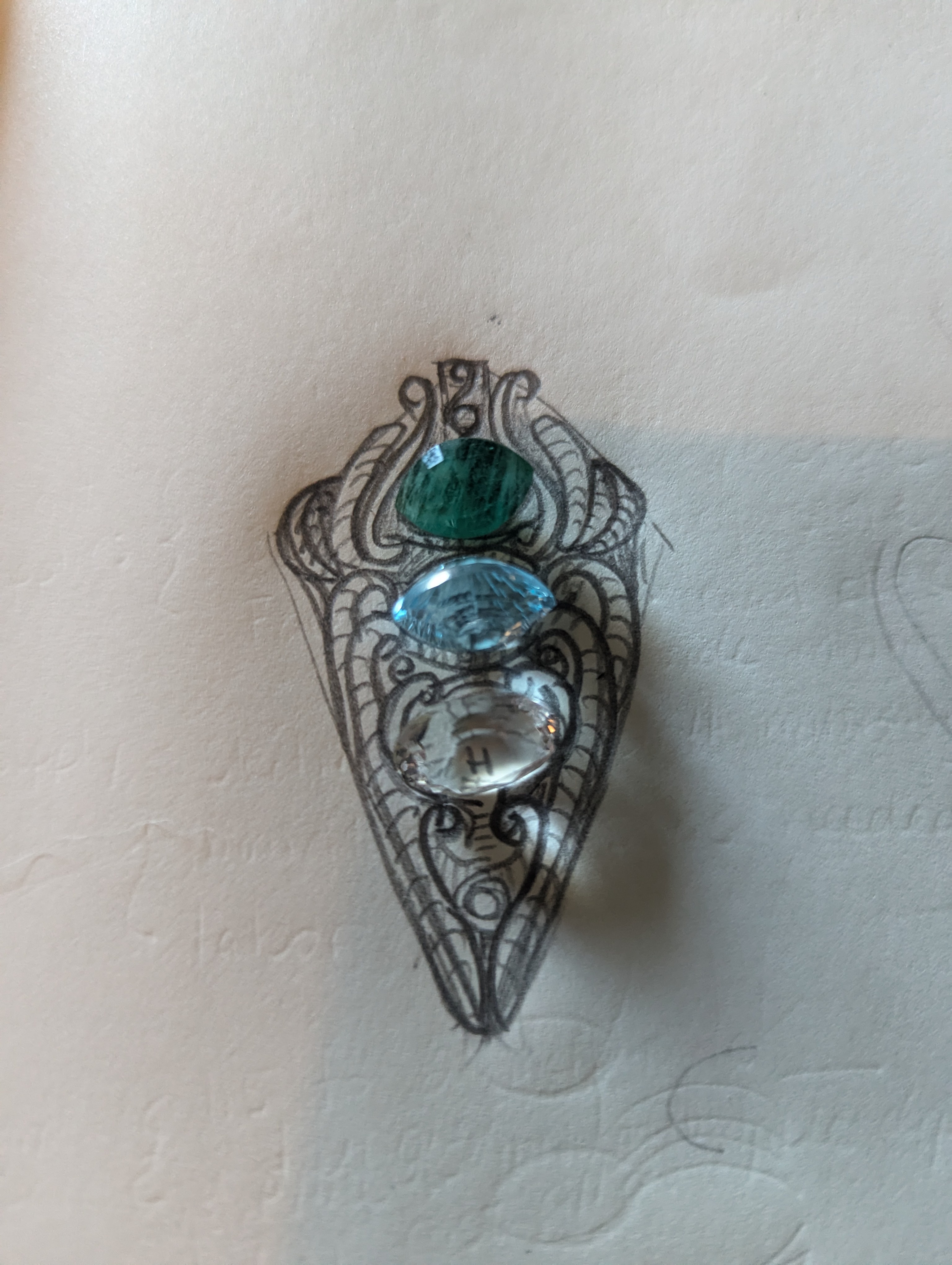 Custom Pendant Crafted with Topaz, Emerald, and Herkimer Diamond