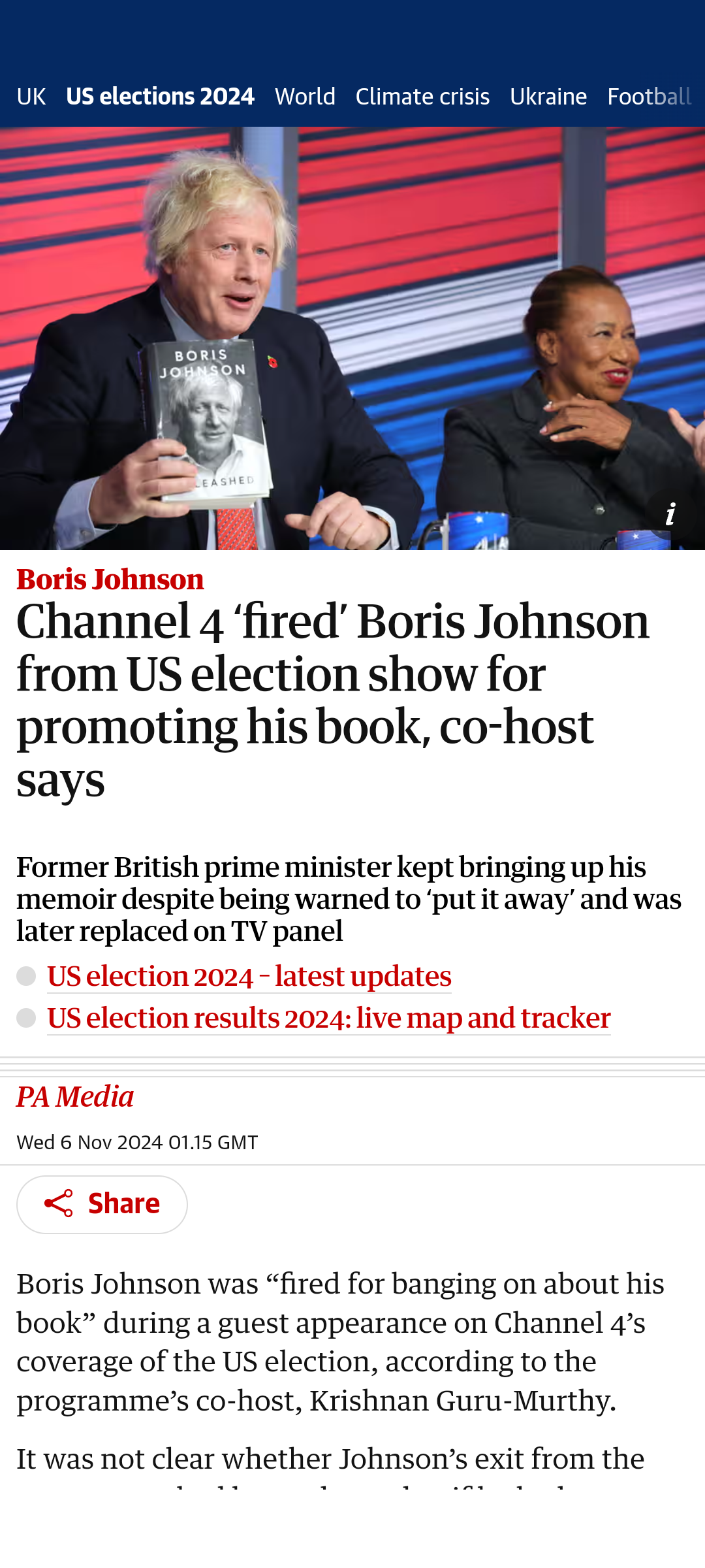 Boris Johnson gets booted from Channel 4 show for plugging his book.