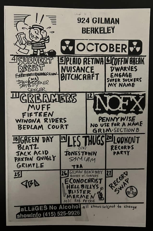 Throwback to the 924 Gilman Street Calendar from October 1991