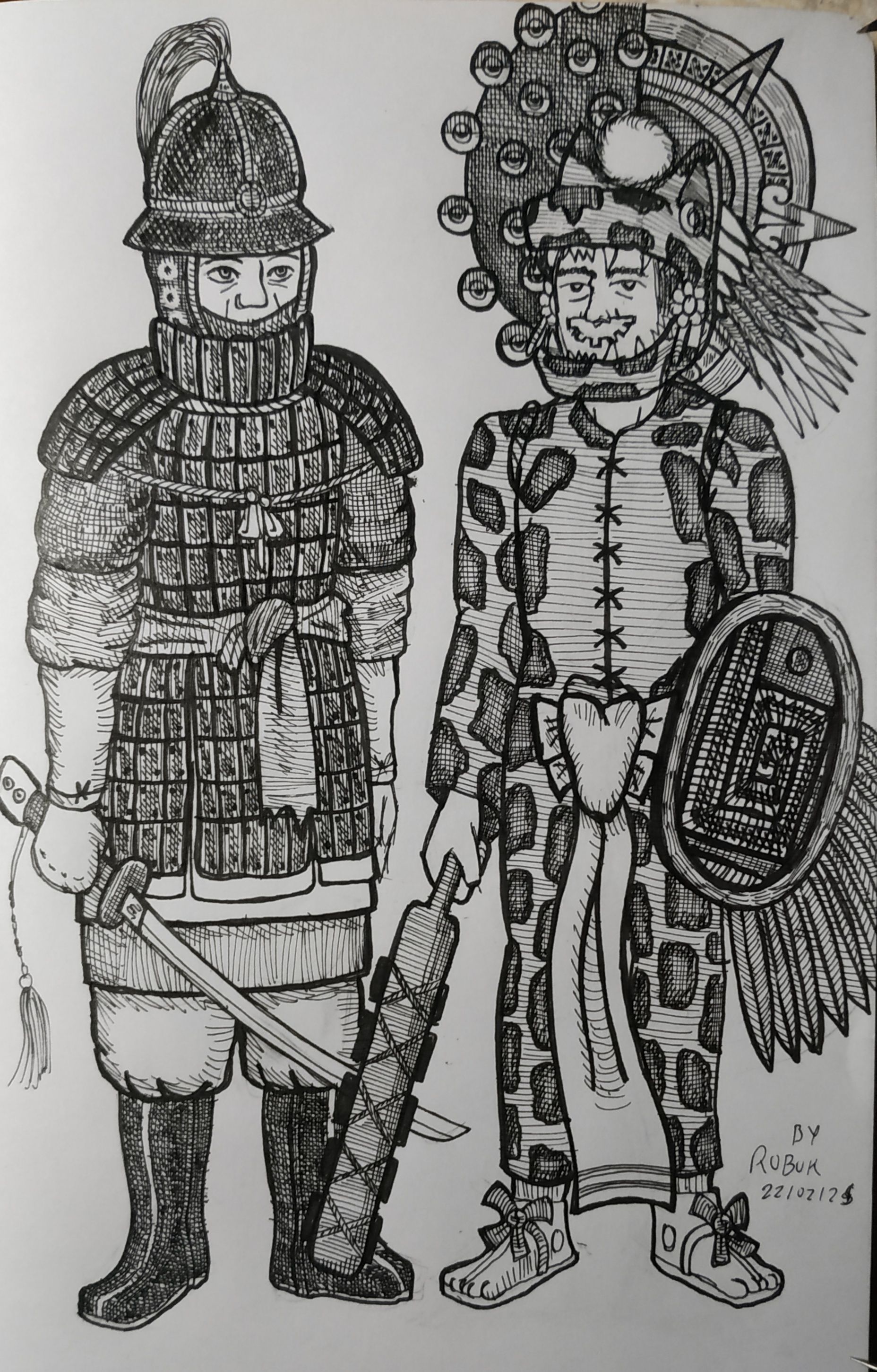 Epic Showdown: Korean Warrior from the Joseon Dynasty vs. Aztec Jaguar Warrior