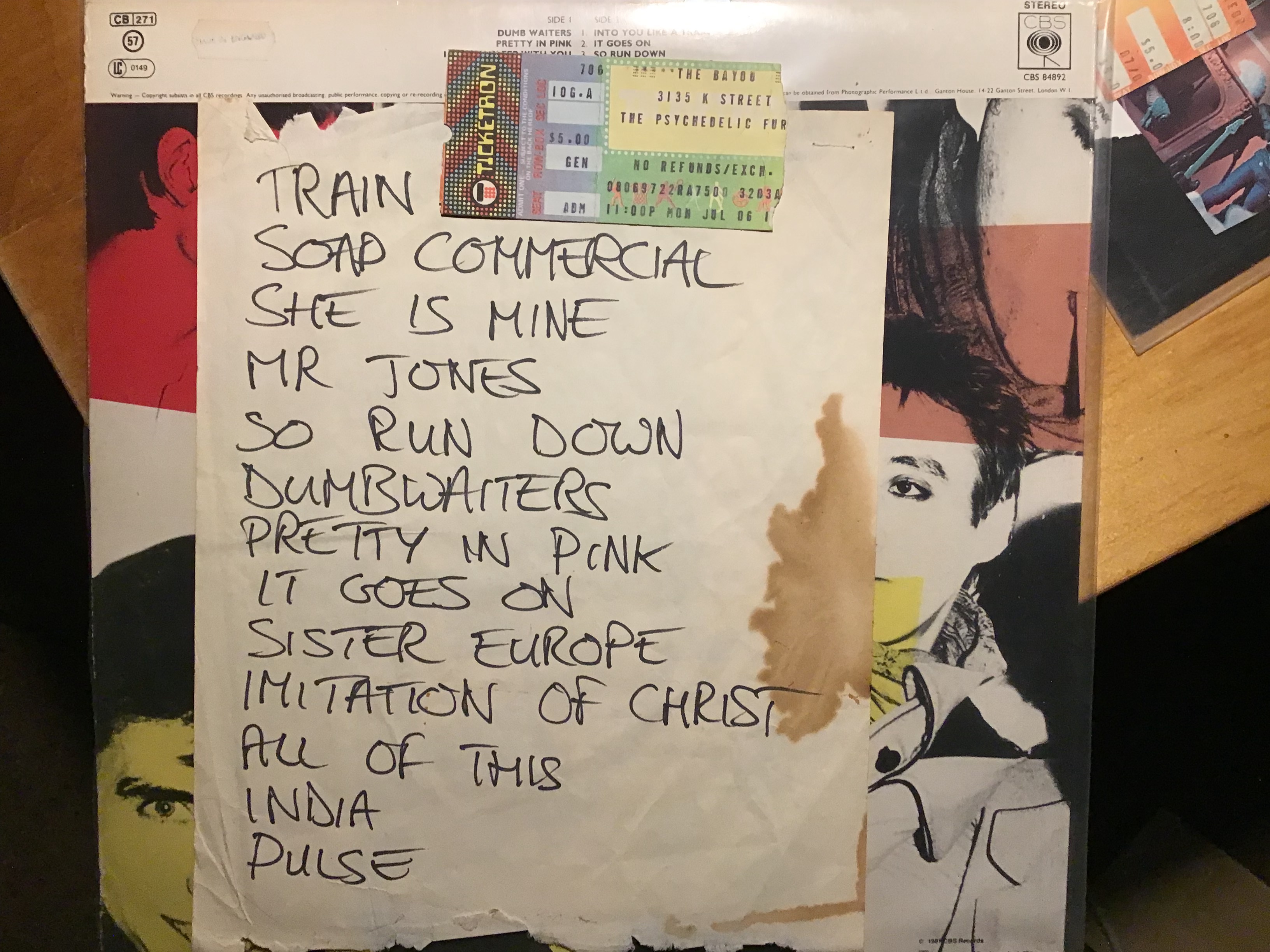 Throwback to the Psychedelic Furs: Set list and ticket from 1981