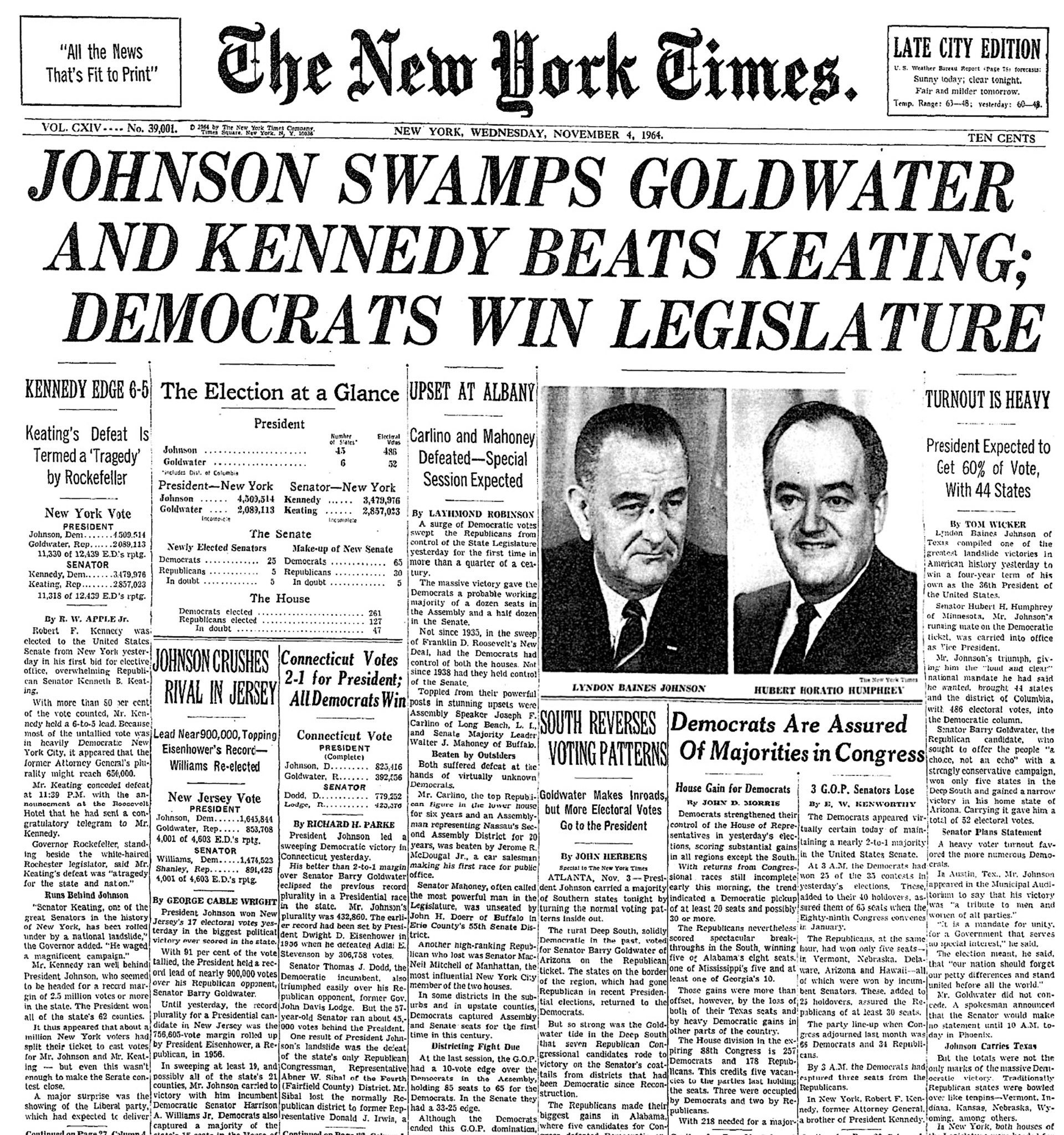 On this day in 1964, Lyndon B. Johnson secured his full term as President, defeating Barry Goldwater!
