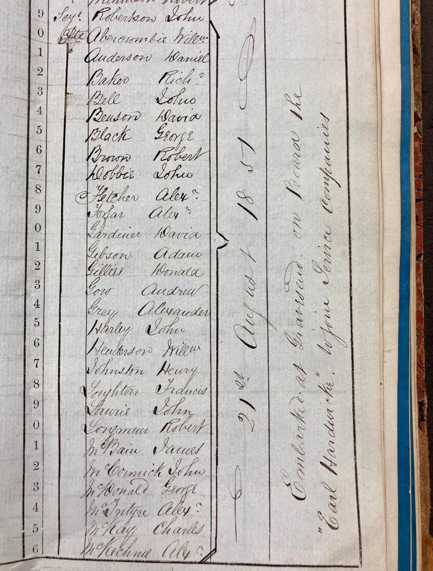 Adam Gibson's embarkation journey back in 1851