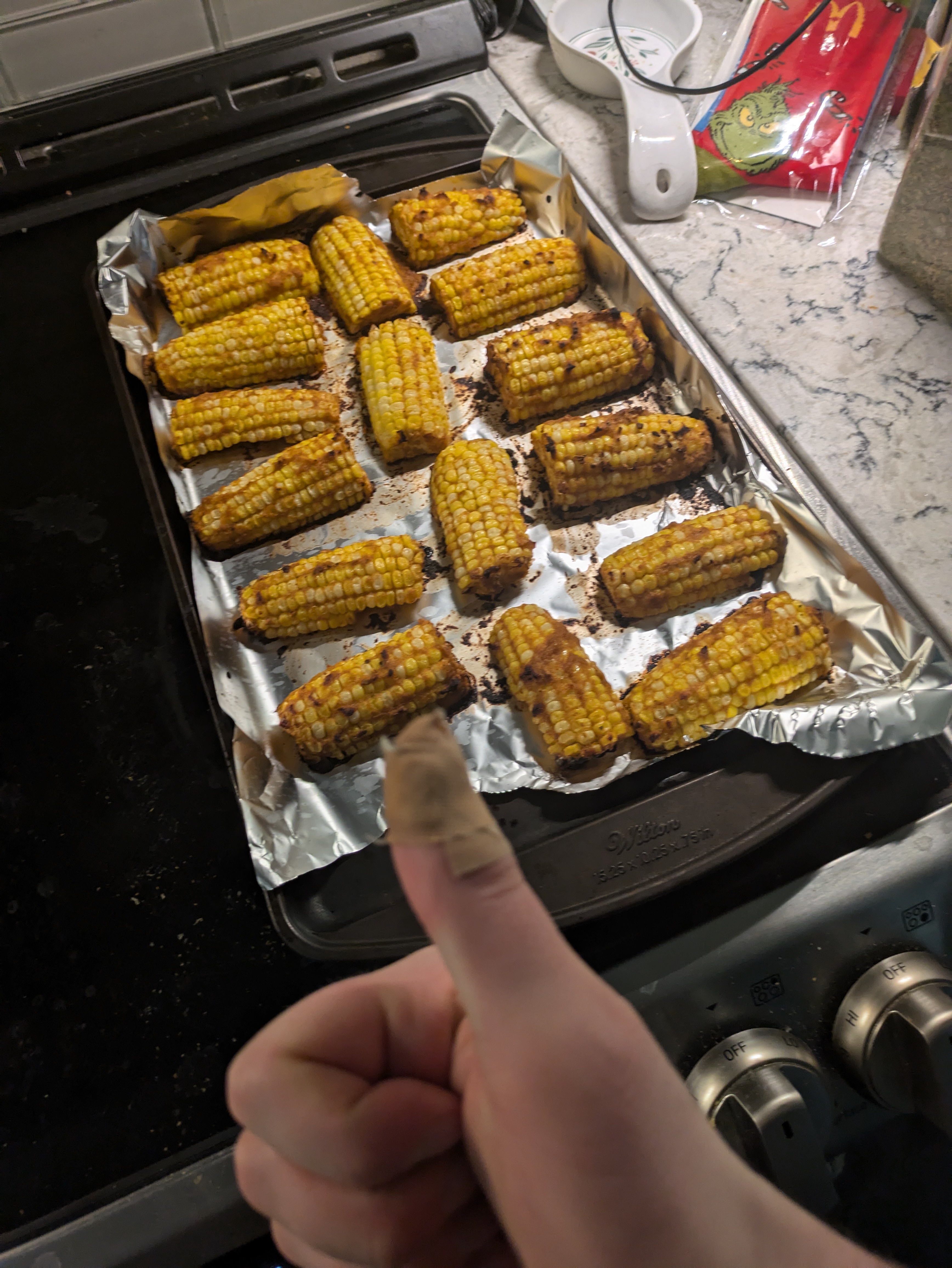 I may not know much about pine cones or acorns, but roasted corn is my jam!