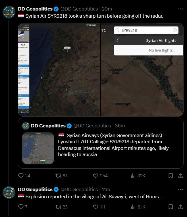 Breaking News: The plane thought to be carrying Assad has reportedly crashed.