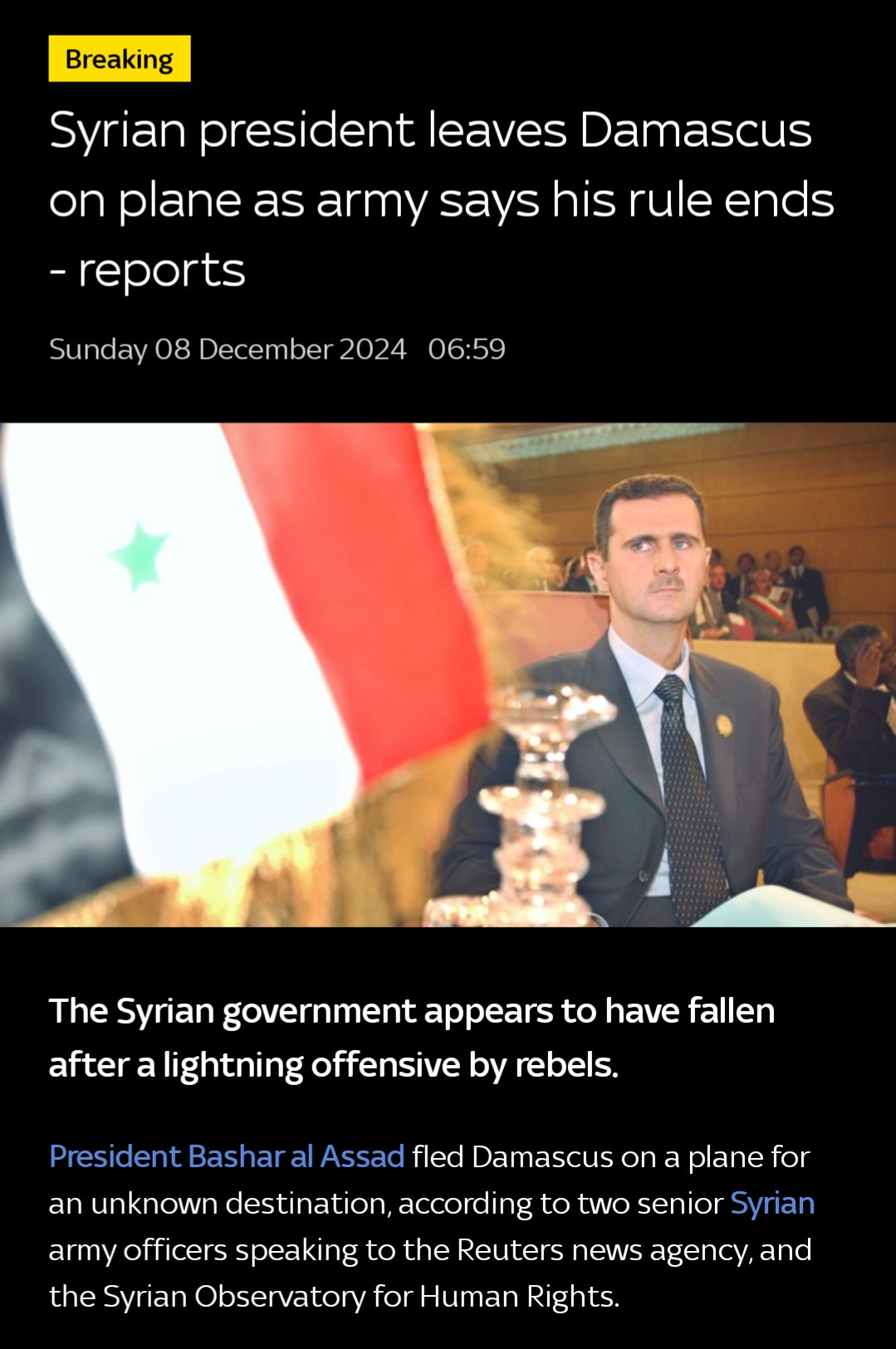 Breaking News: Assad's Escape as Damascus Falls to Rebels!