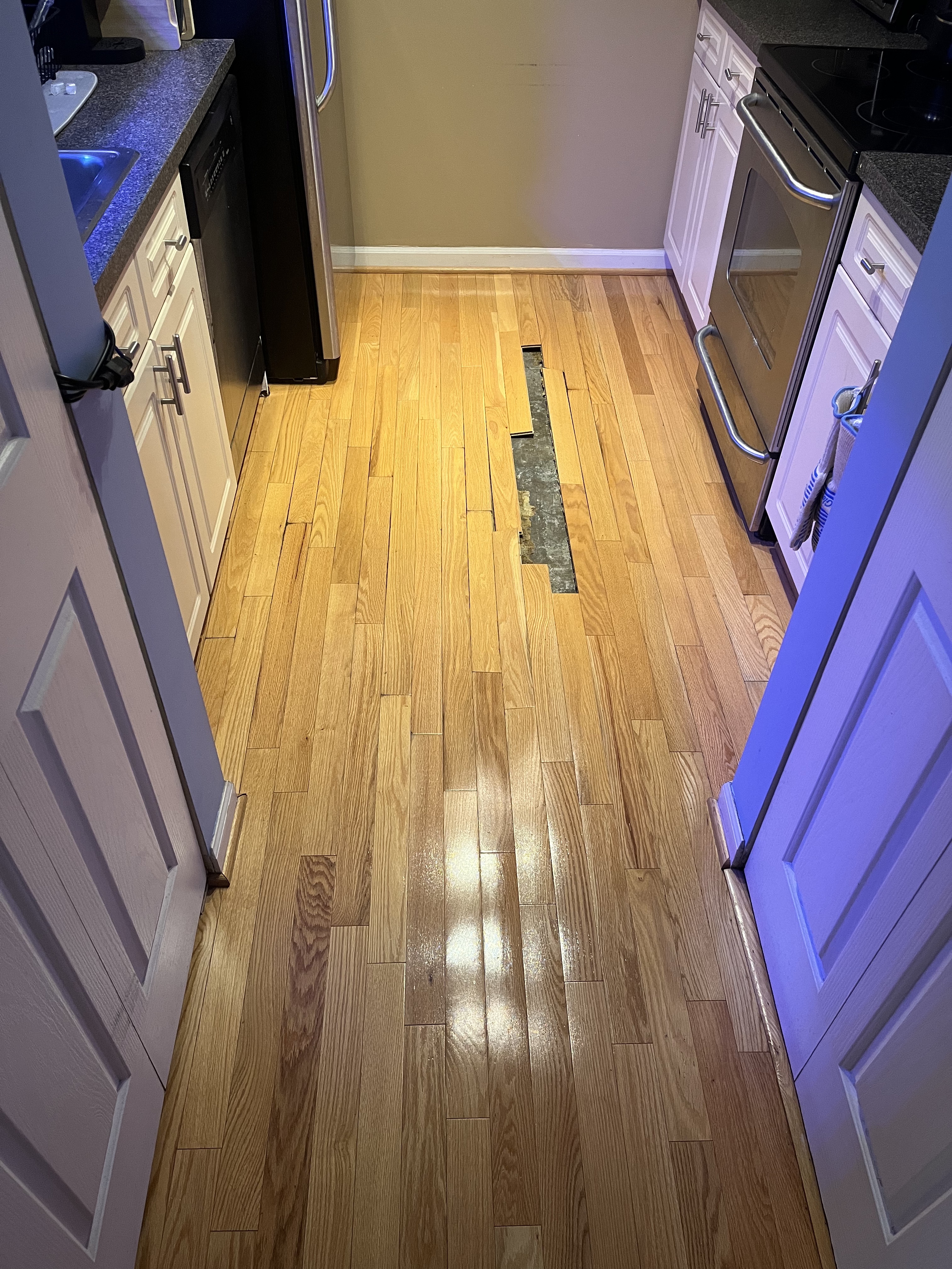 The aftermath of floor water damage.
