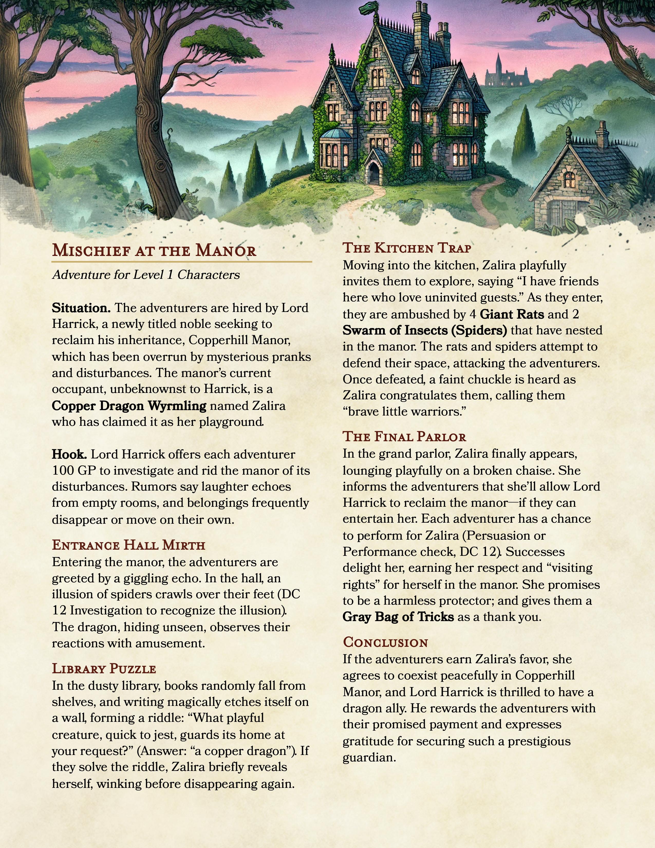 Level 1 Adventure: Mischief Unleashed at the Manor