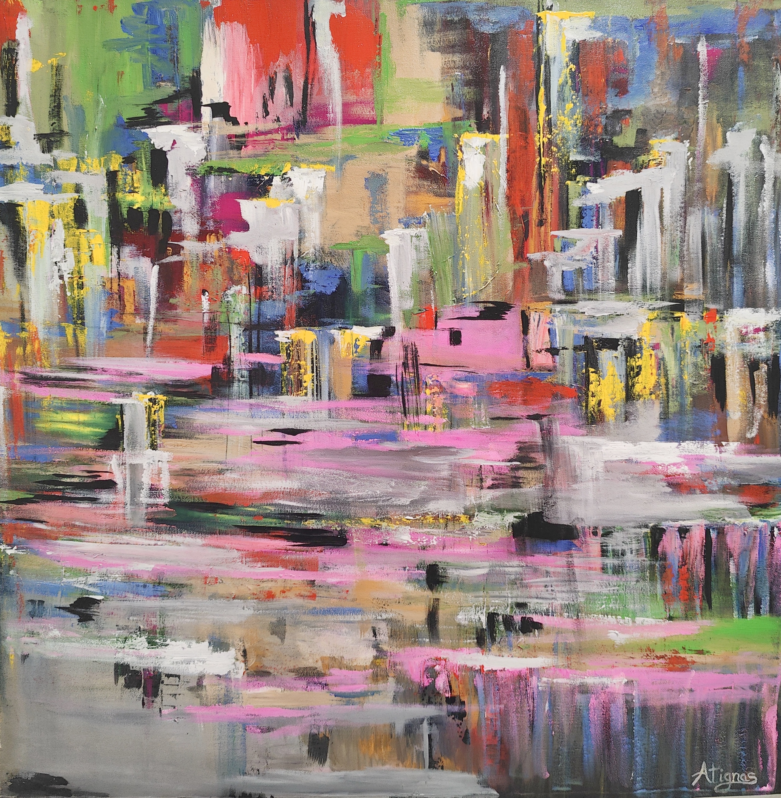 Check Out My Latest Painting 'Joyful Pursuits' on 92x92 cm Canvas - What Emotions Does It Evoke for You?