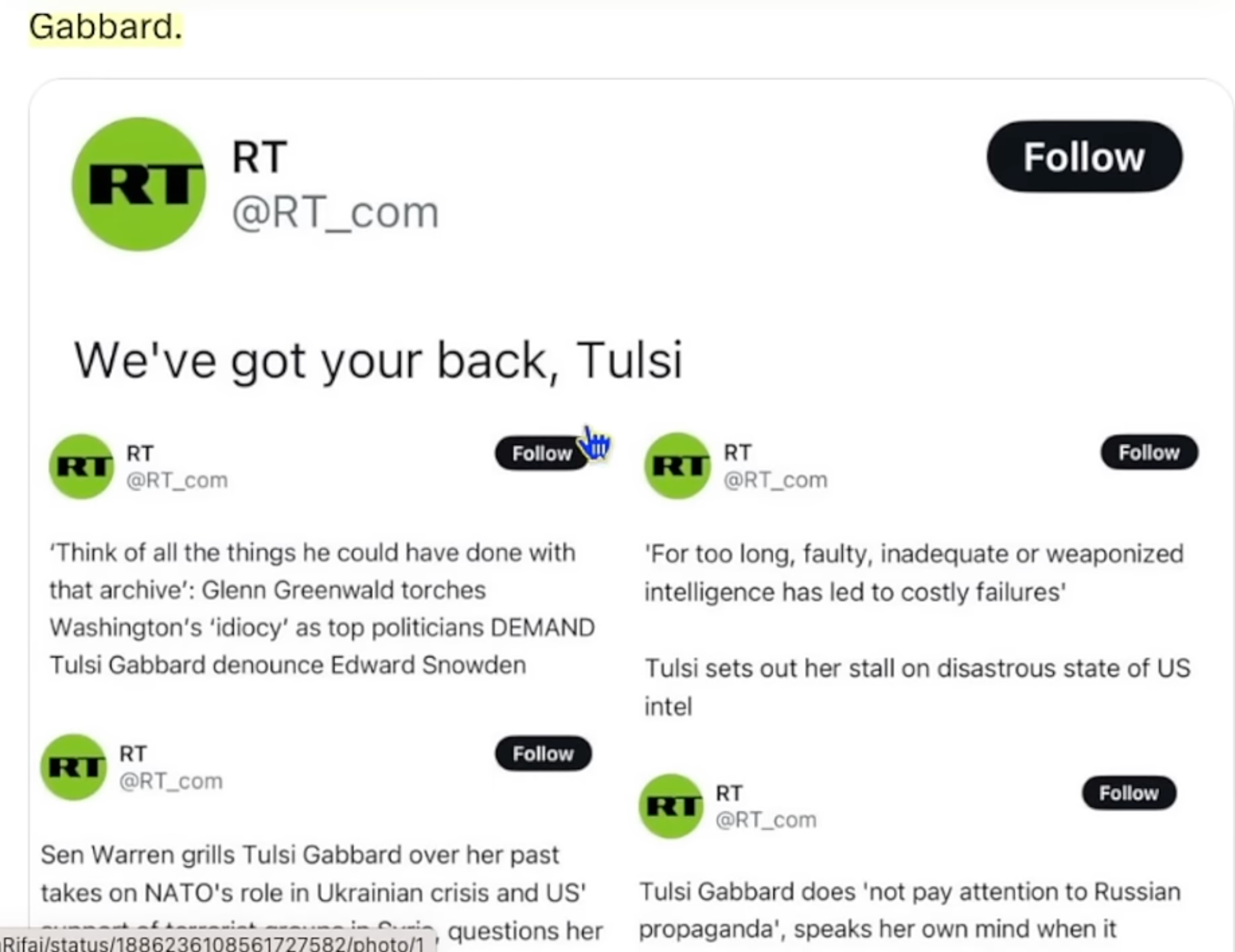 Russia Today: 'We've Got Your Back, Tulsi!'