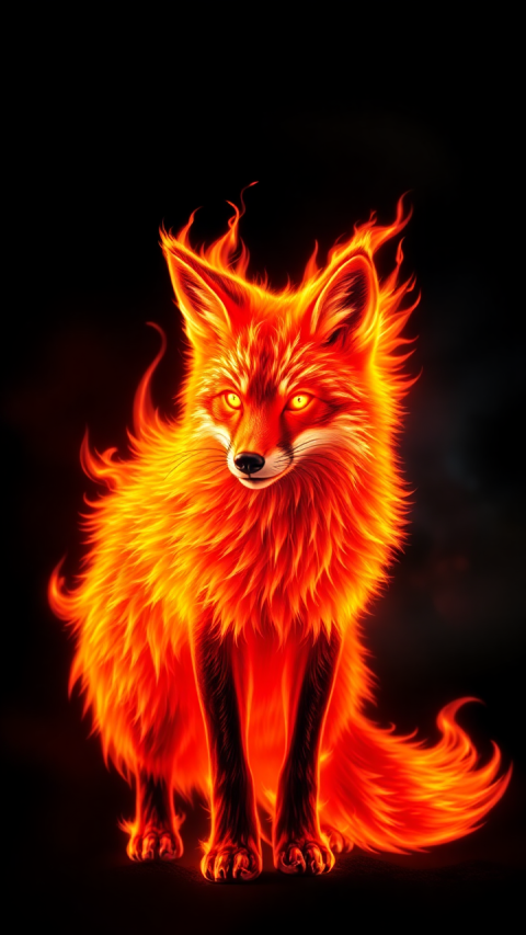 Vibrant Flaming Neon Fox Wallpaper