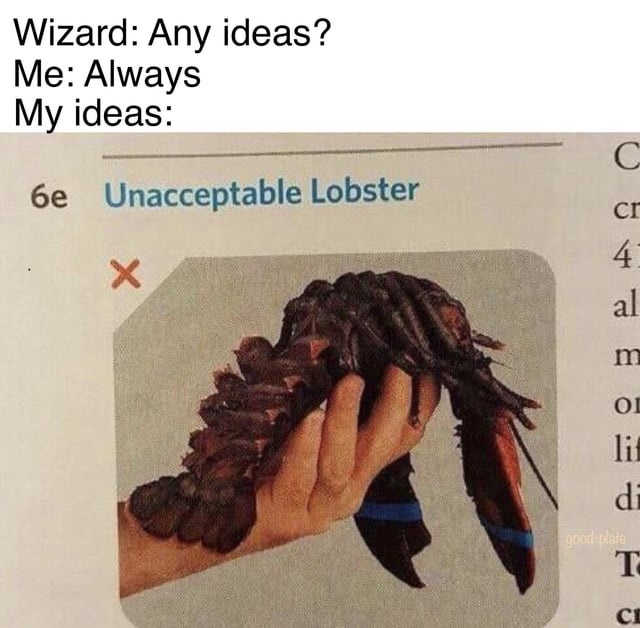 A collection of twelve hilarious DND memes featuring lobsters